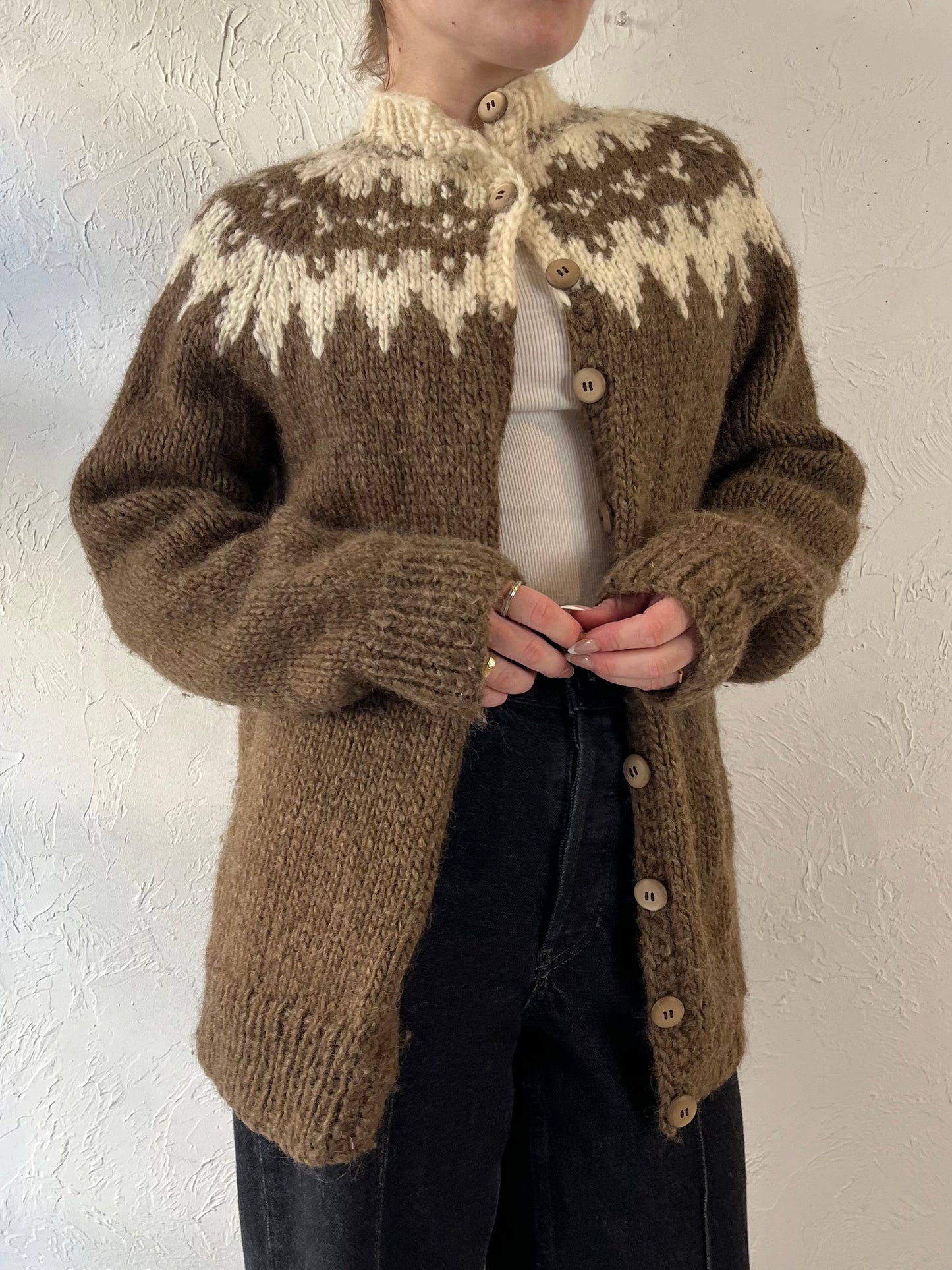 Vintage Hand Knit Wool Cardigan Sweater / Small