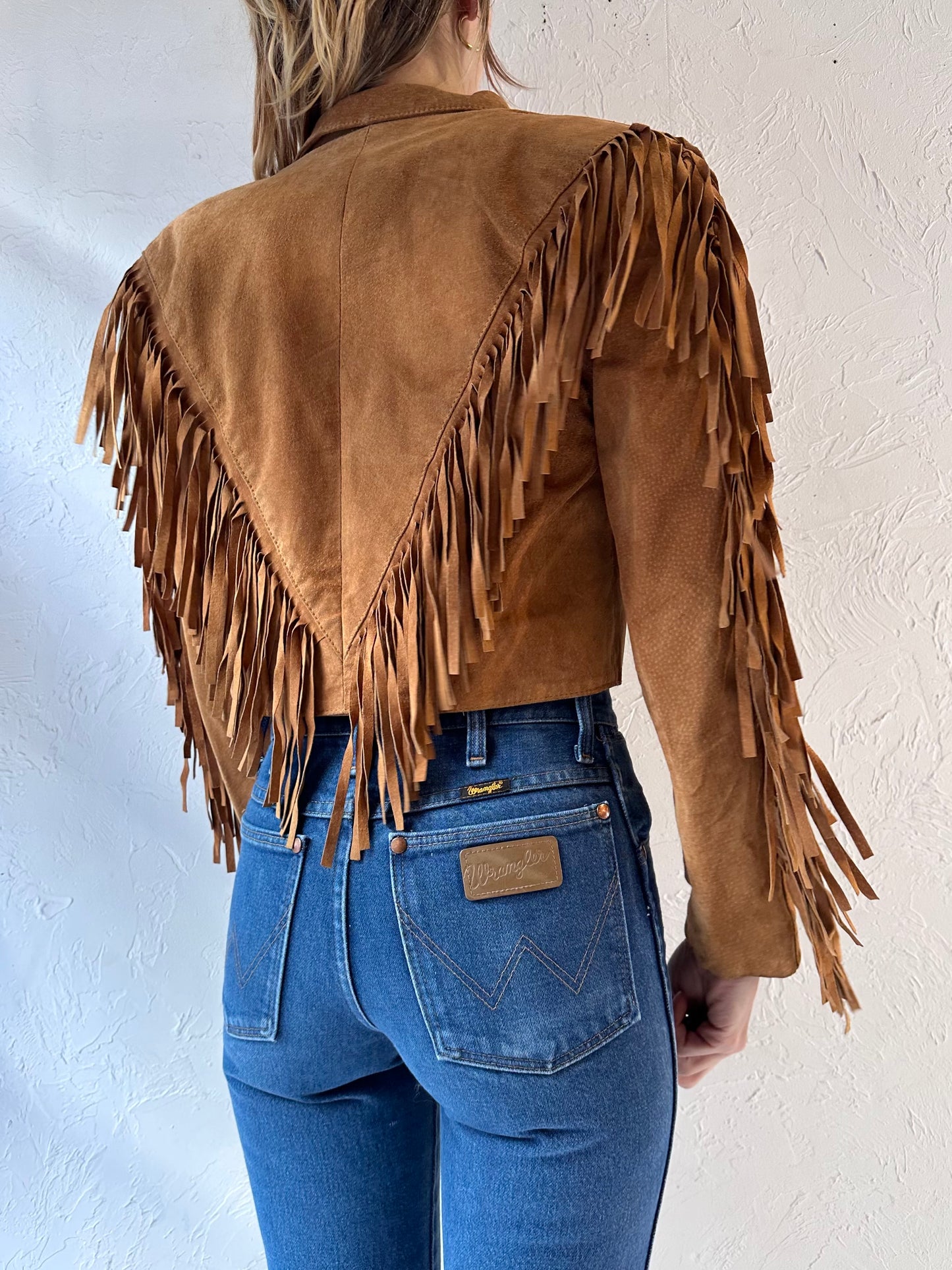 80s 'Zebra' Brown Suede Leather Fringe Jacket / Small