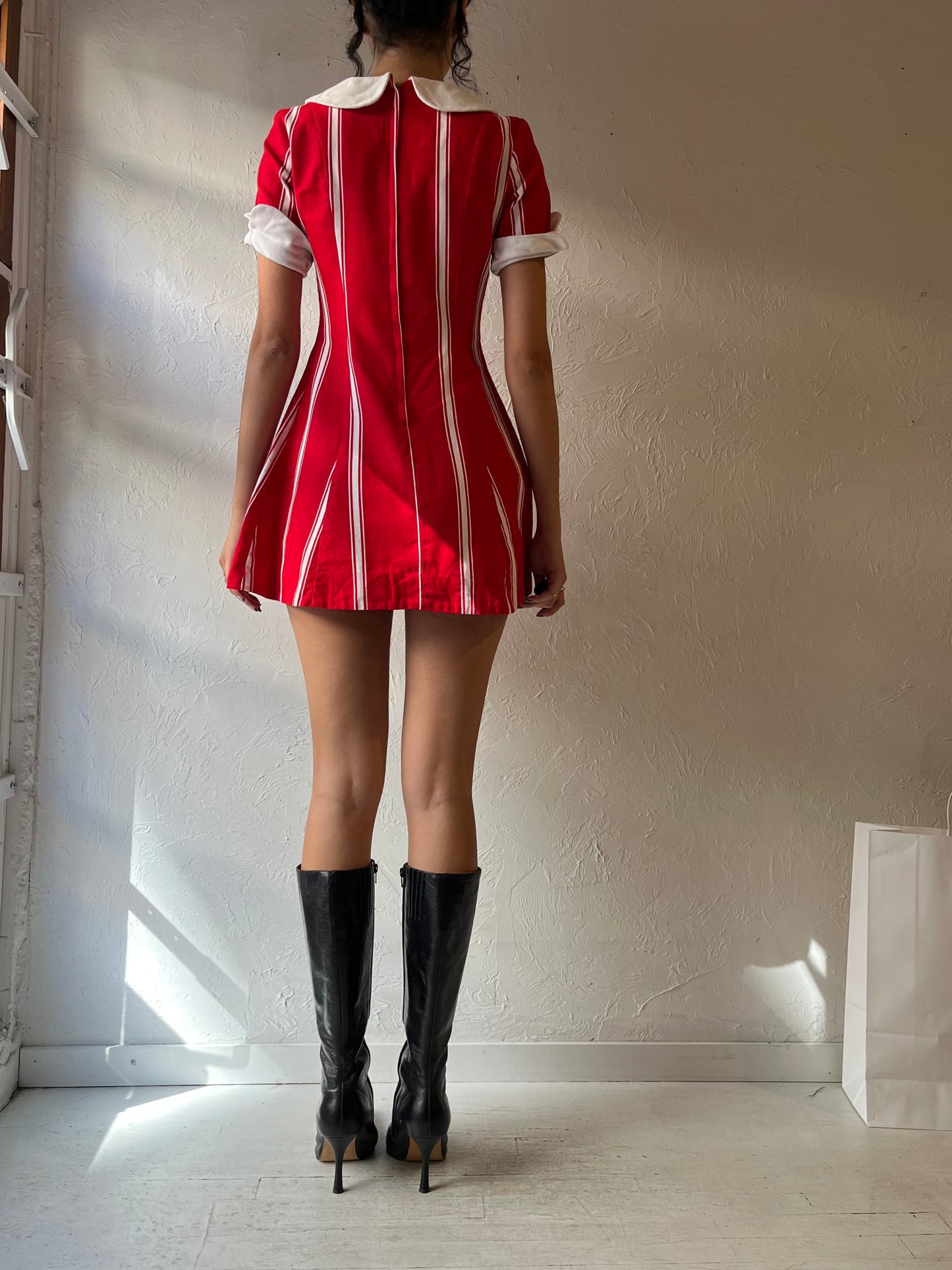 70s 'Jodette' Red and White Sailor Mini Dress / XS