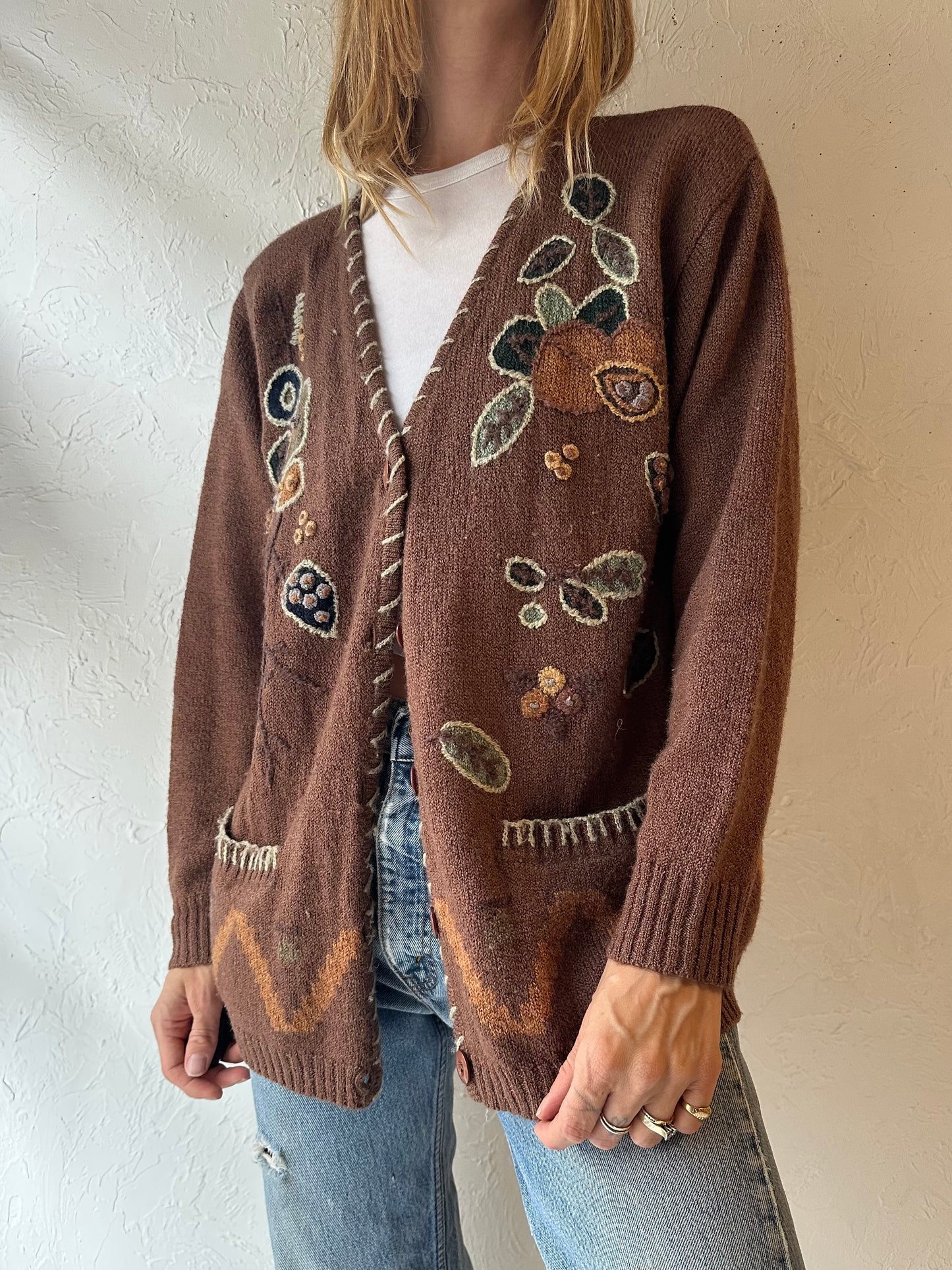 90s ‘Angela’ Brown Knit Cardigan Sweater / Medium