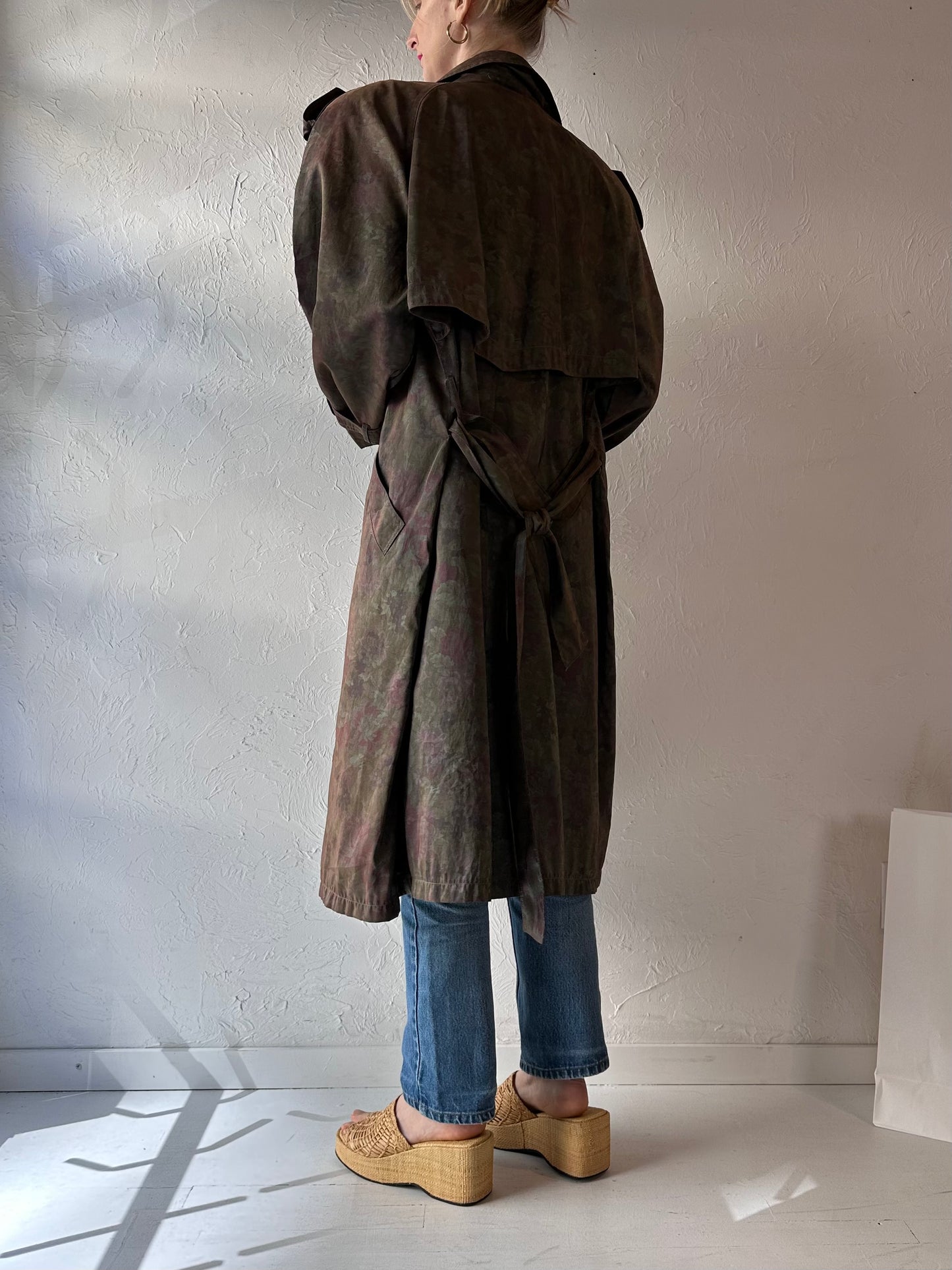 Vintage 'London Fog' Green Floral Light Weight Trench Coat / Medium - Large