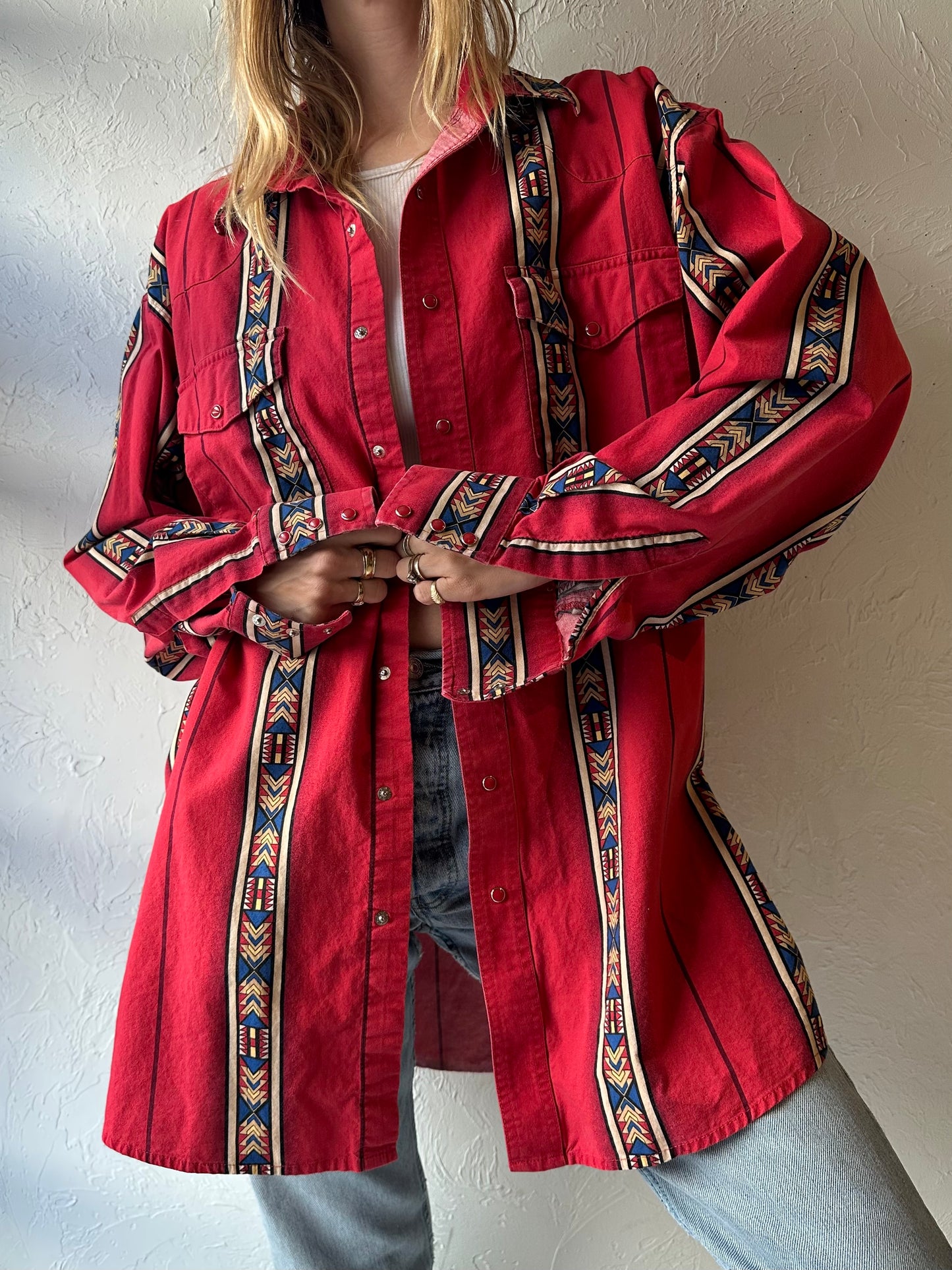 90s ‘Wrangler’ Aztec Snap Up Western Shirt / XXL