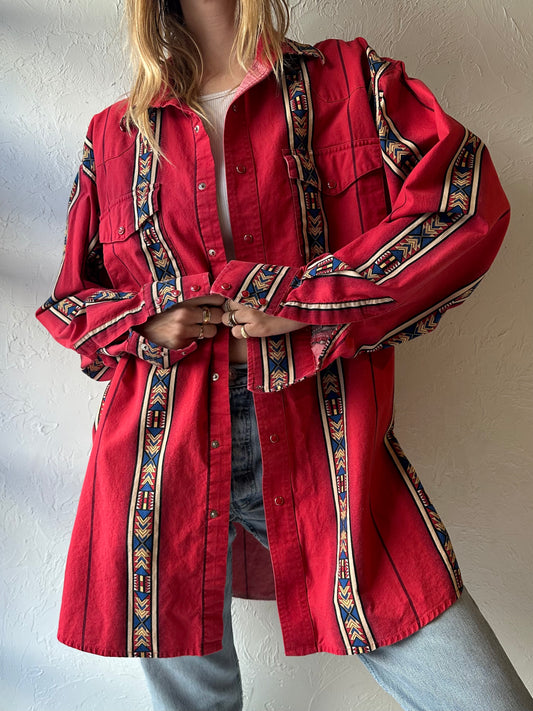 90s ‘Wrangler’ Aztec Snap Up Western Shirt / XXL