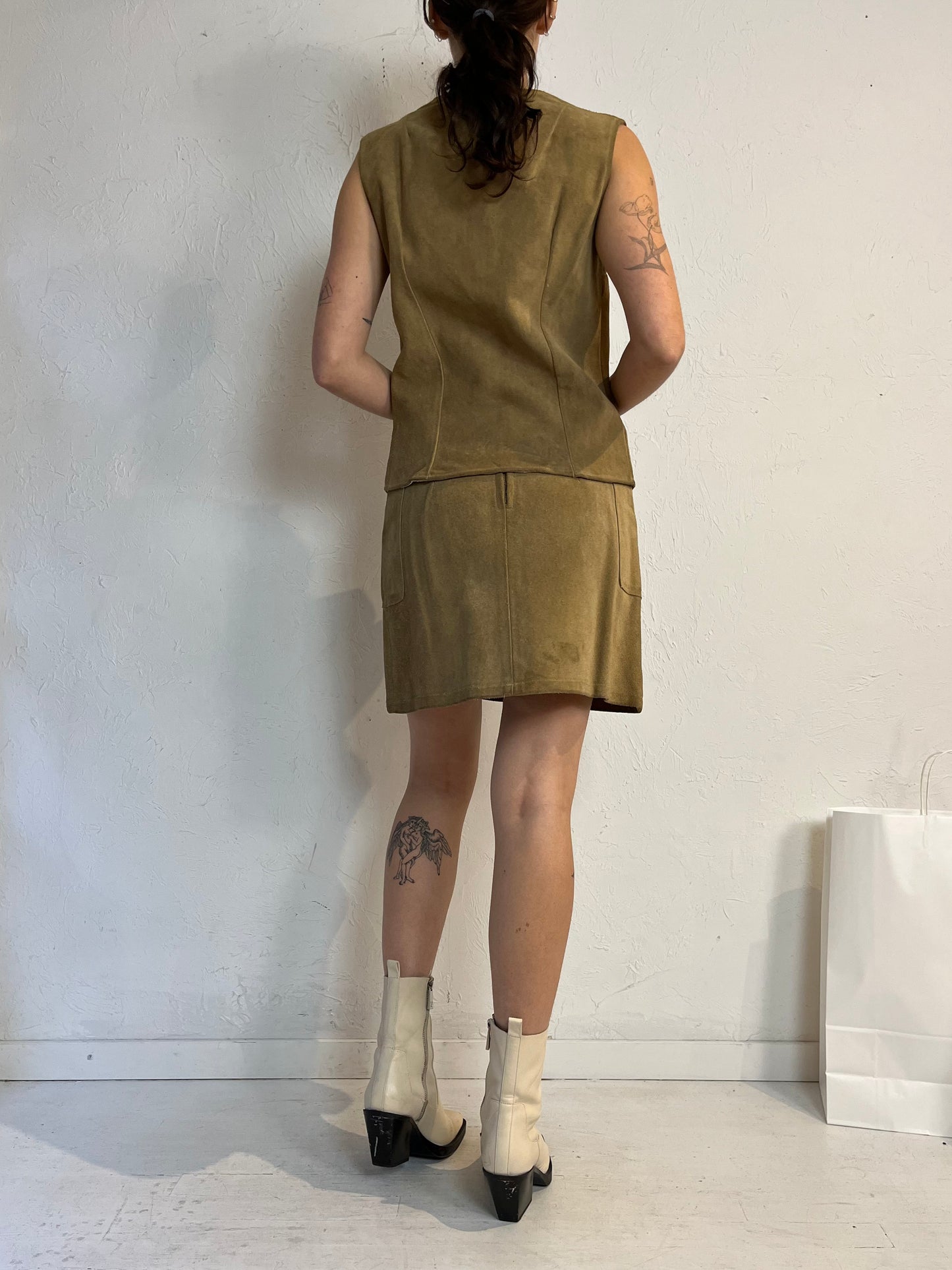 70s 'Danyali' Suede Leather Vest Skirt Set / Medium