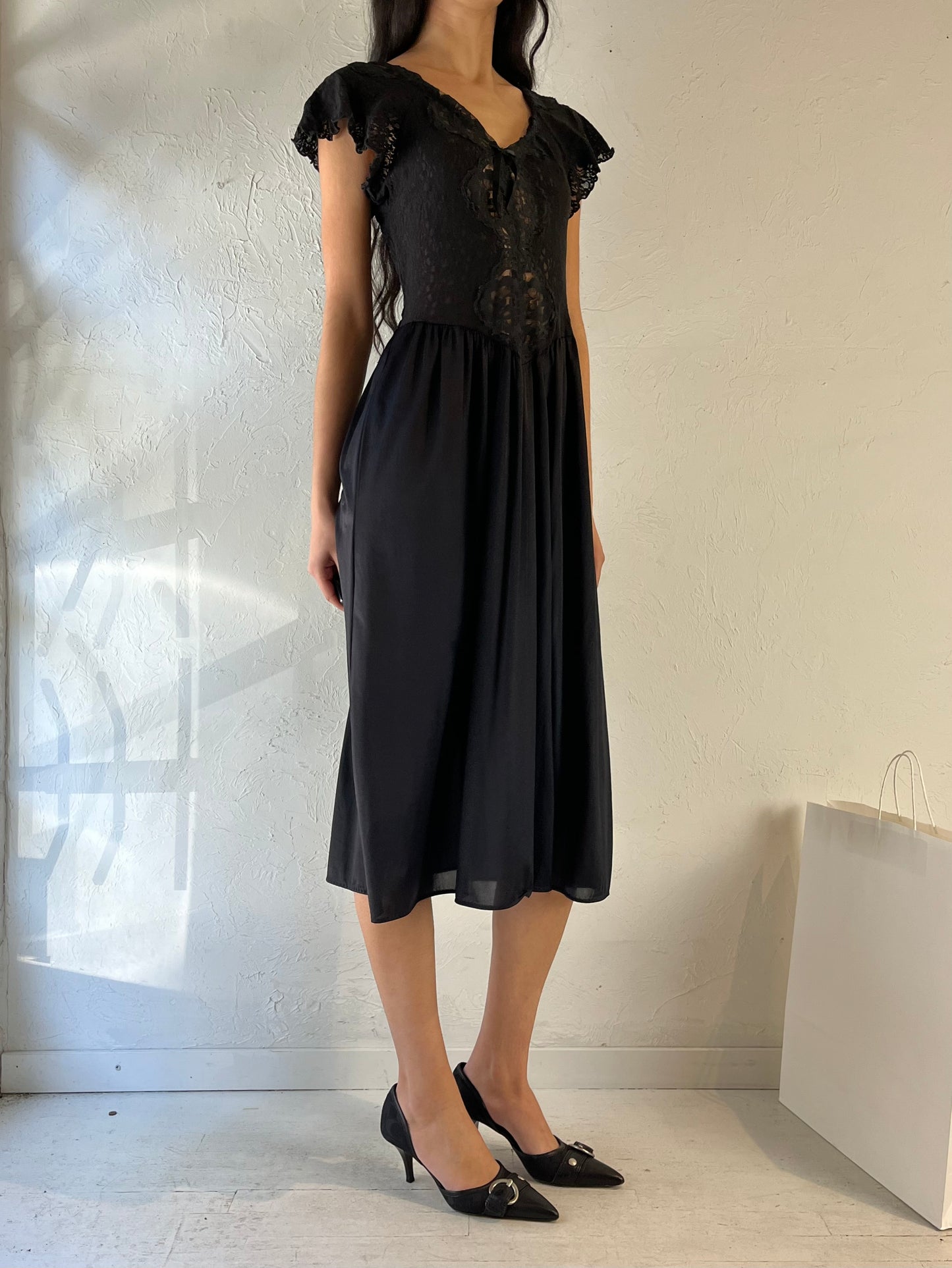 90s ‘Cinema’ Black Lacey Dress / Medium