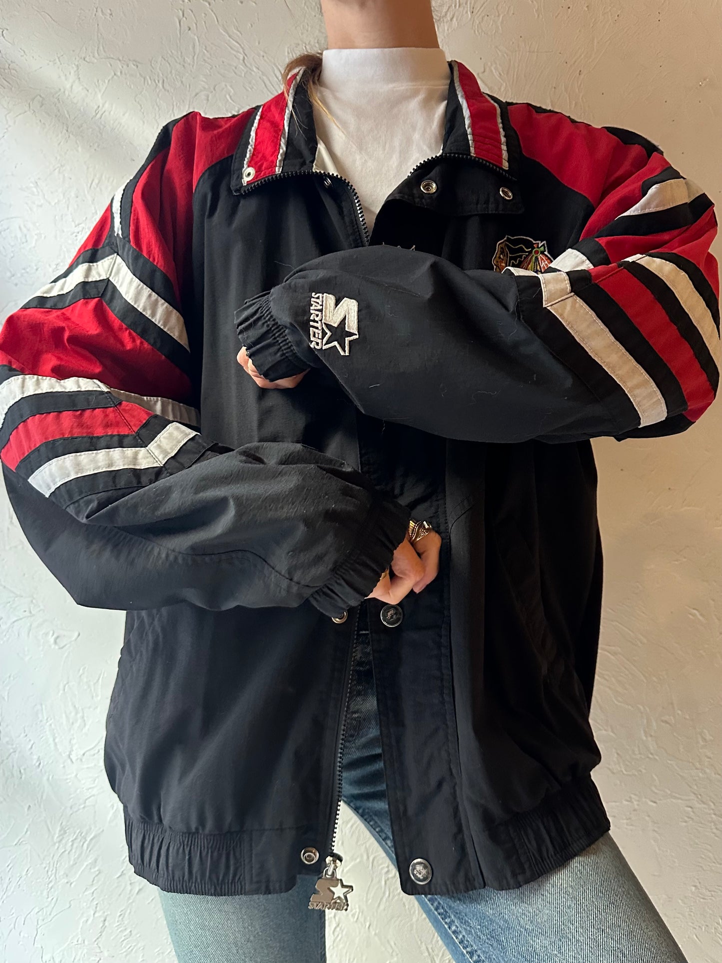 90s 'Chicago Blackhawks' Starter Jacket / Large
