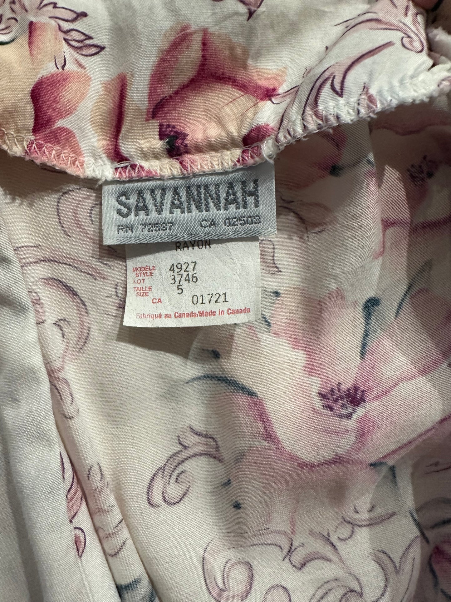 90s 'Savannah' Pink Floral Rayon Midi Dress / Small