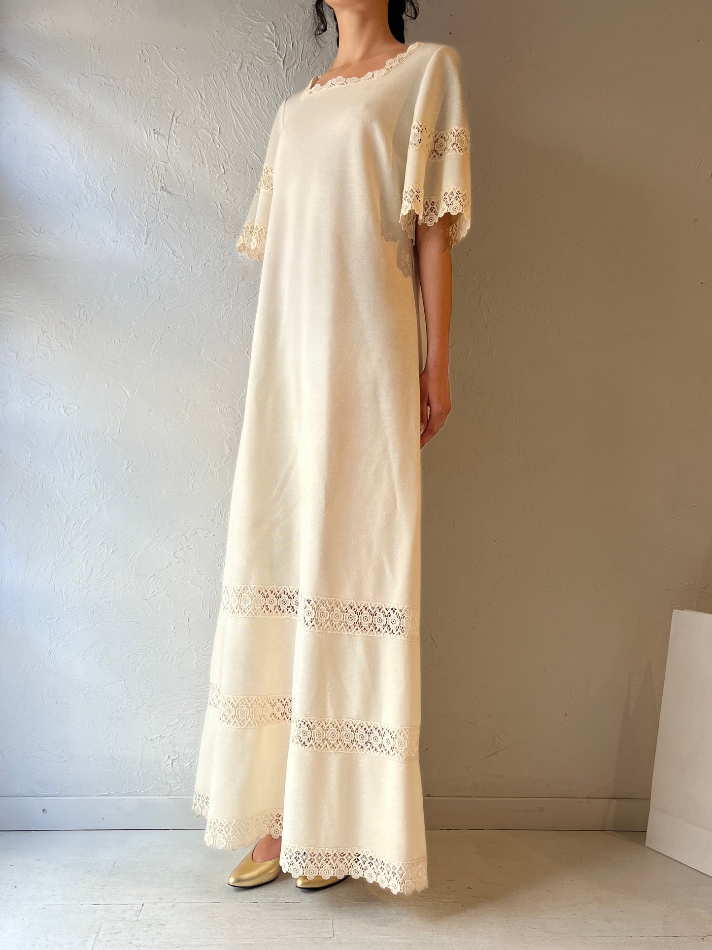 70s ‘Butte Knit’ Cream Maxi Dress / Small