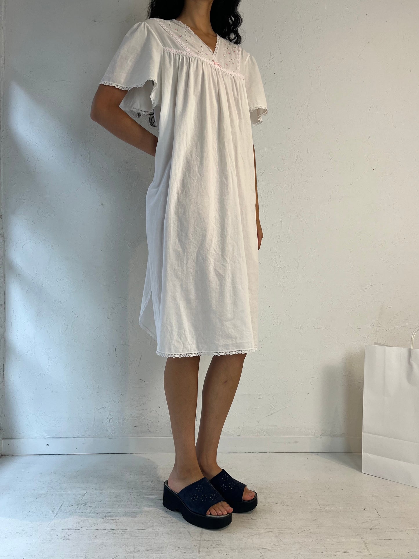 Y2k 'Velrose' White Cotton Night Dress / XL