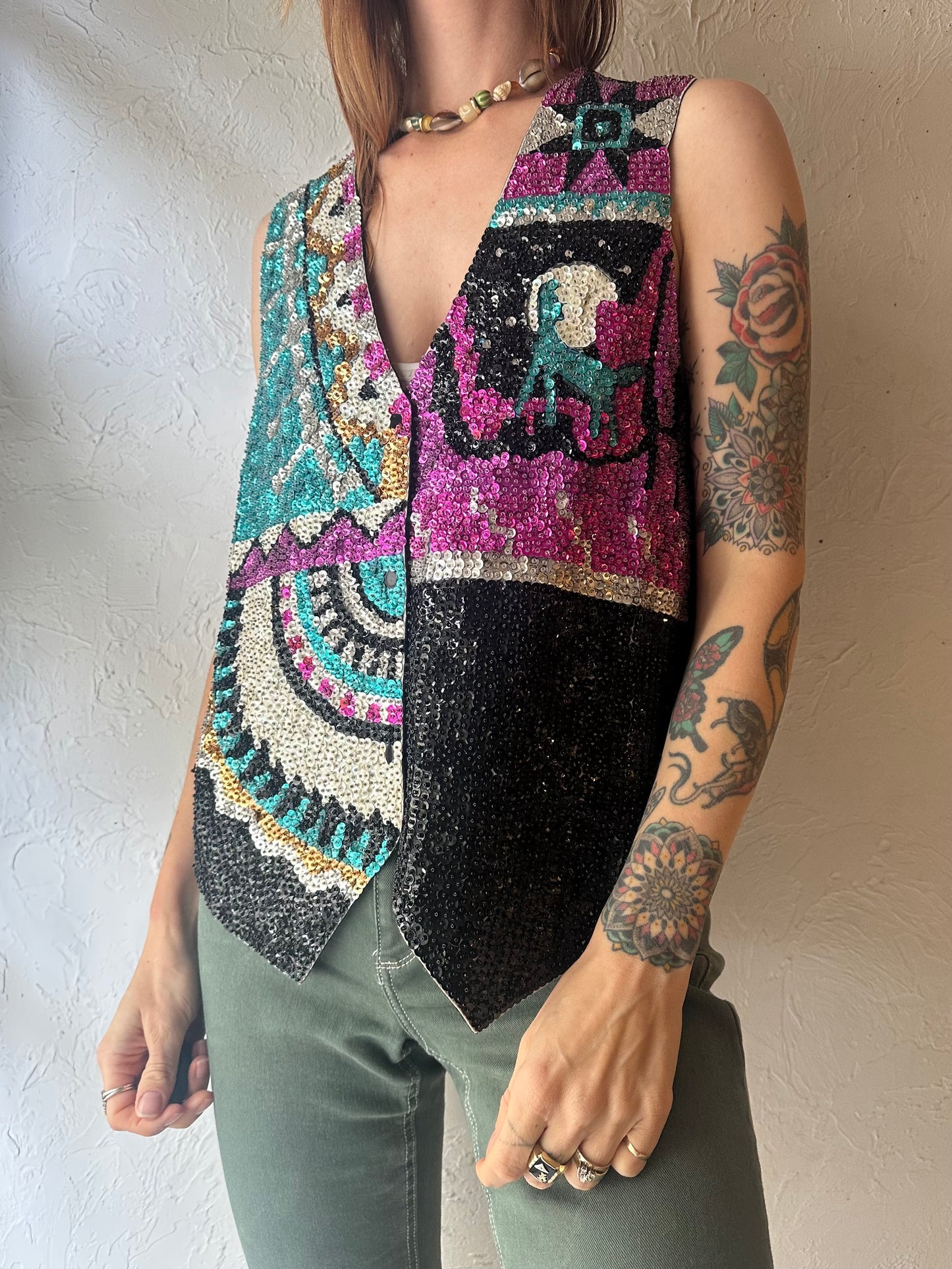 90s 'Fashions Fantasy' Sequin Vest / Large