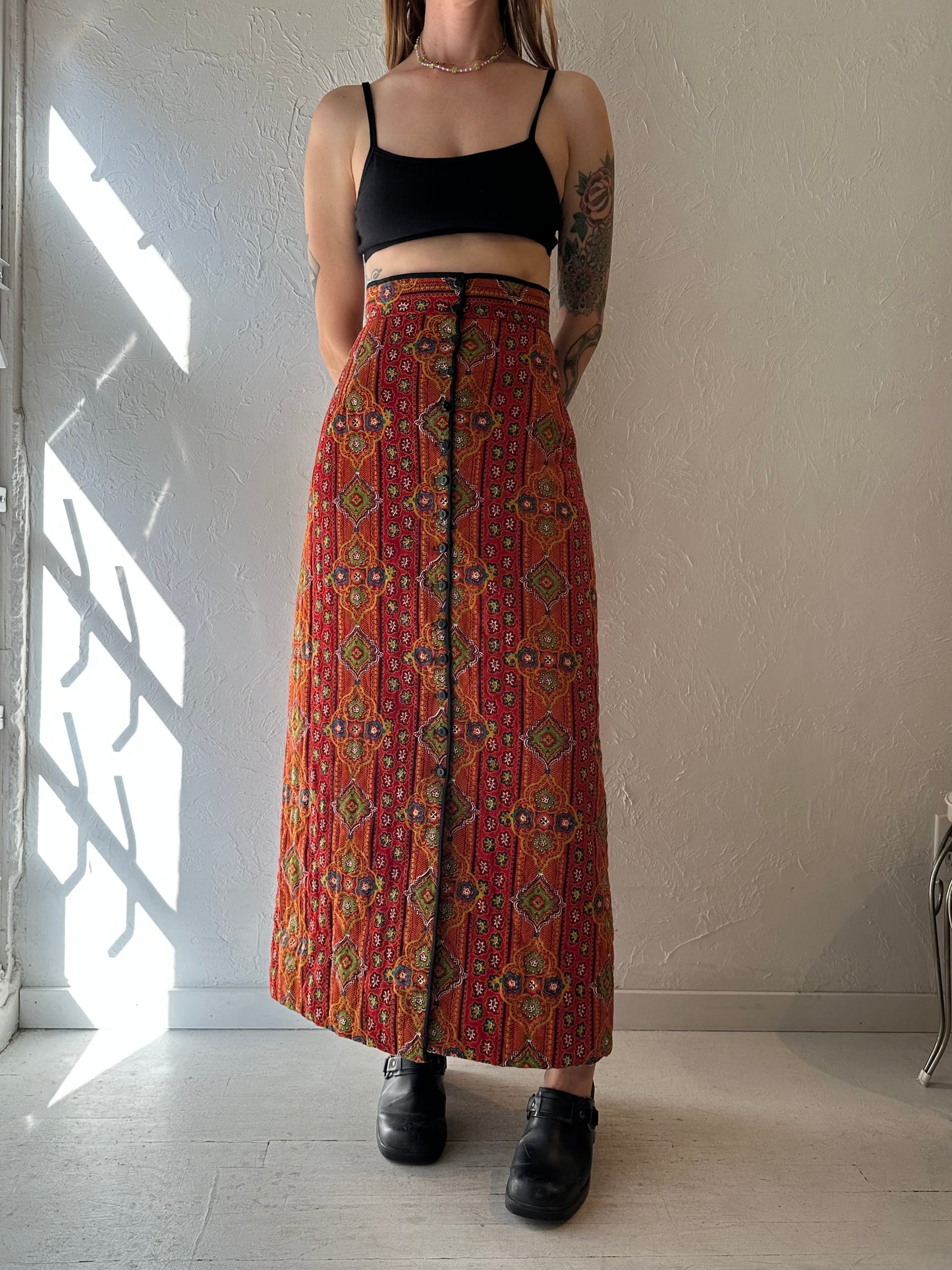 70s 'Le Voy's' Paisley Quilted Maxi Skirt / Small