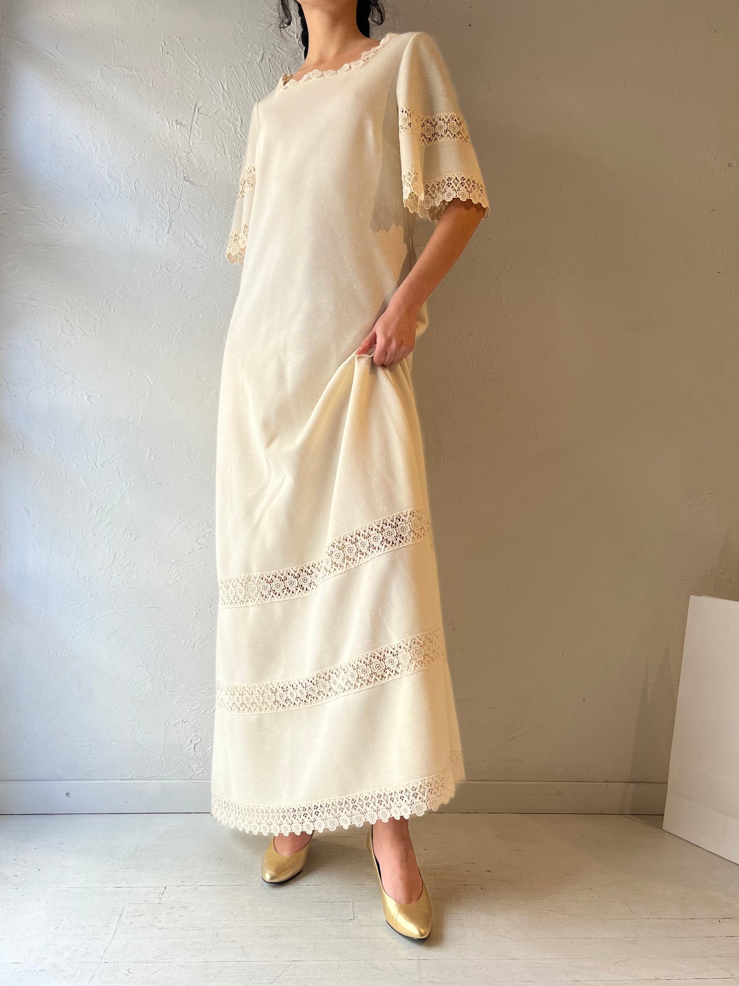 70s ‘Butte Knit’ Cream Maxi Dress / Small