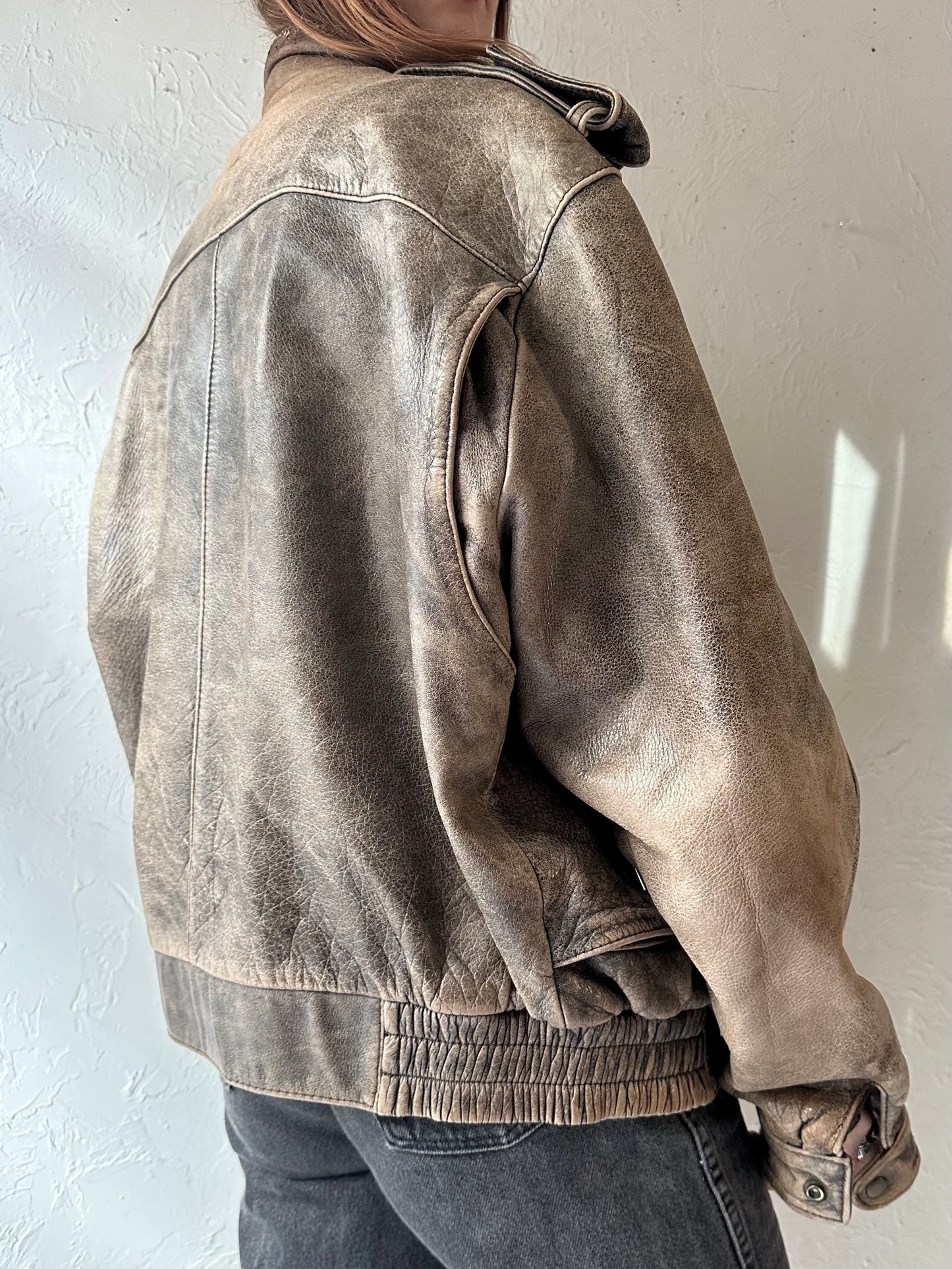 80s 'Wilsons' Brown Leather Flight Jacket / Large