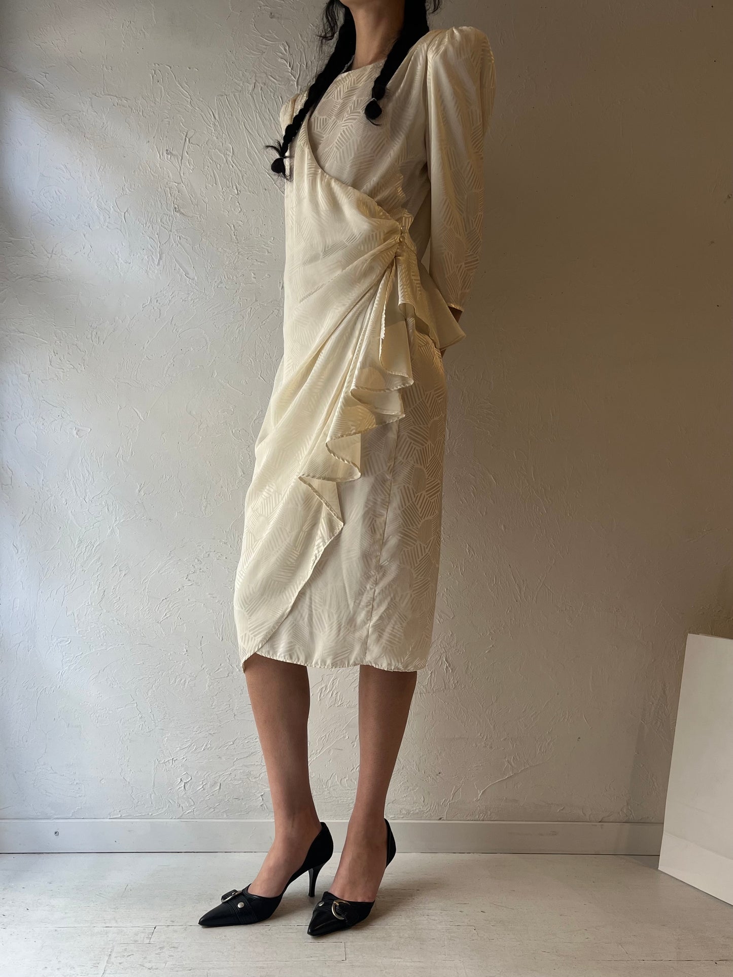 80s ‘Orite’ Cream Midi Wrap Dress / Medium