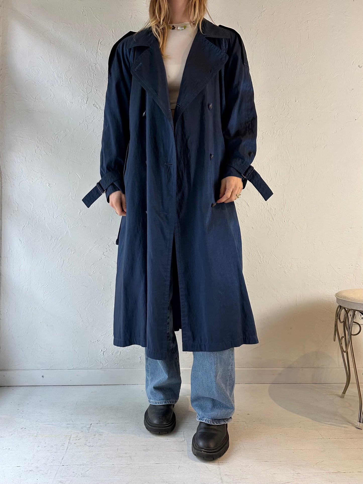 90s ‘London Fog’ Matalic Blue Trench Coat / Medium - Large