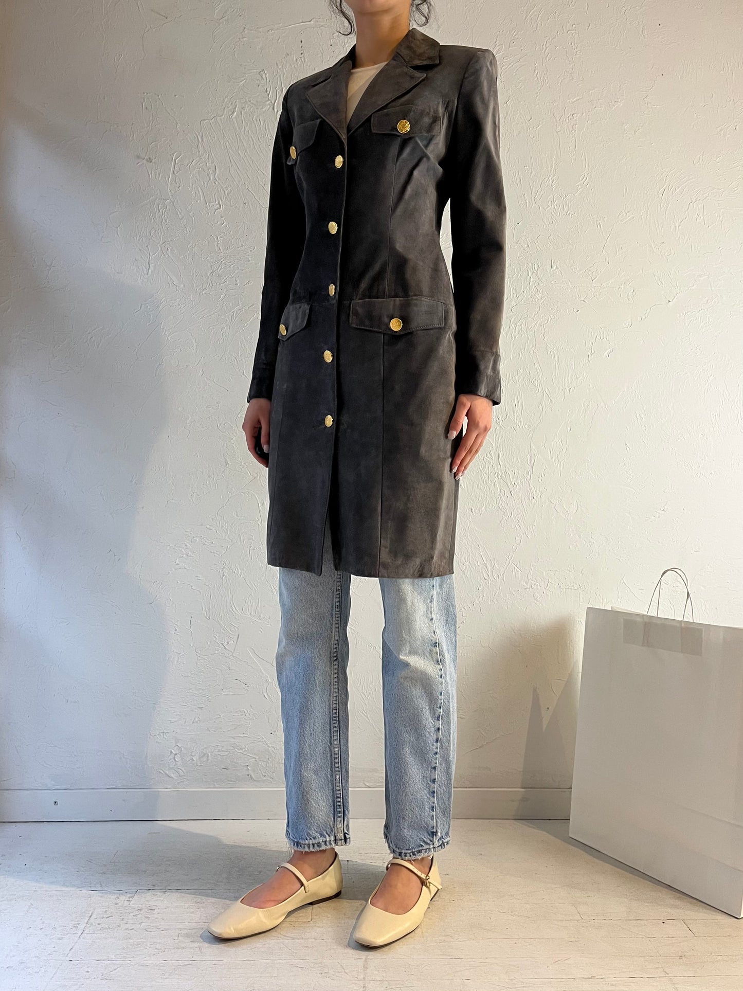 90s ‘DANIER’ Gray Suede Leather Jacket / XS