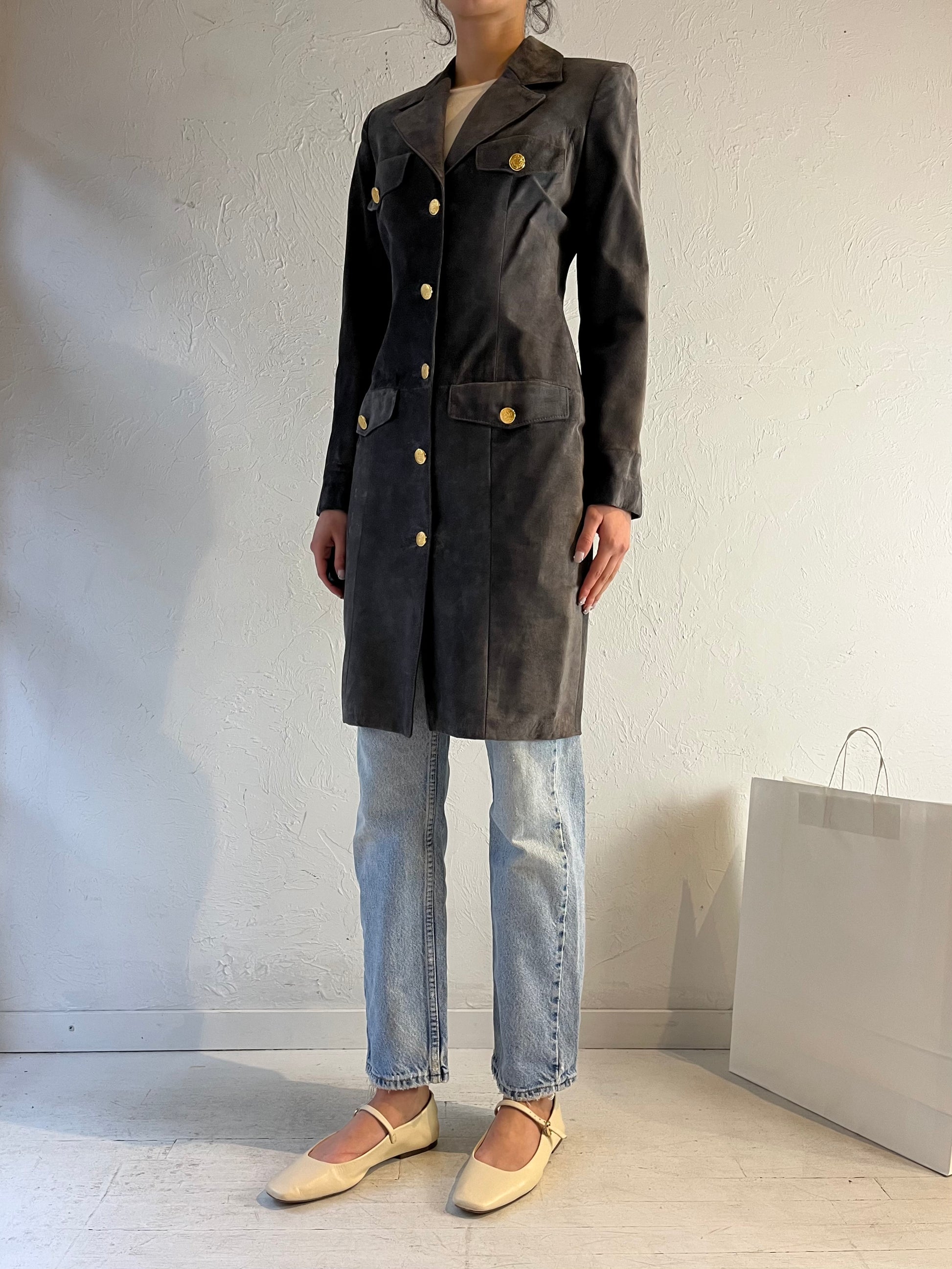 90s ‘DANIER’ Gray Suede Leather Jacket / XS