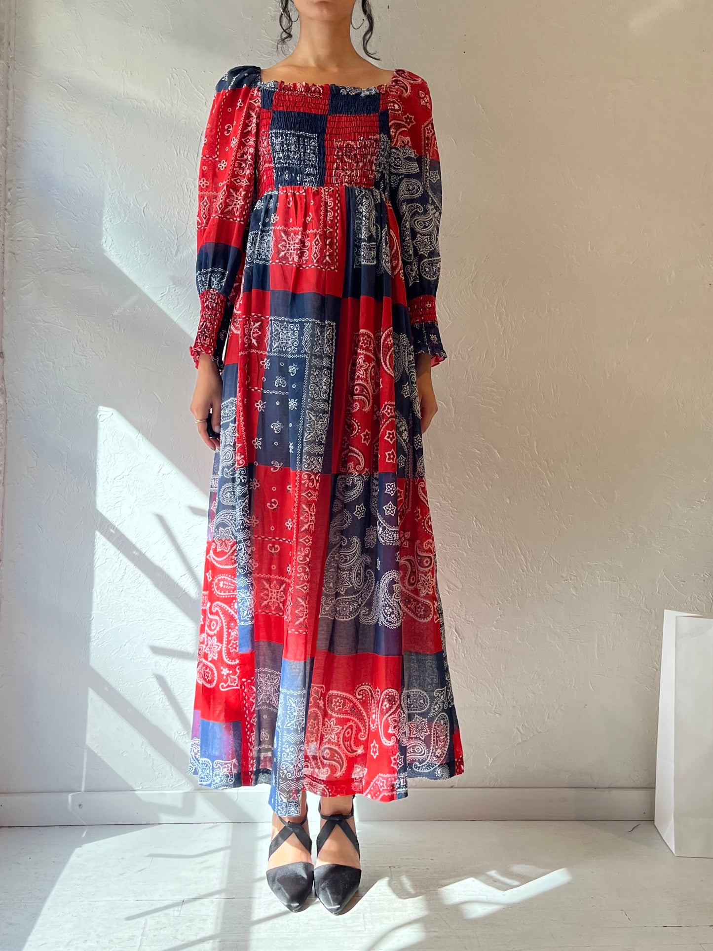 70s Patchwork Bandana Dress / Small