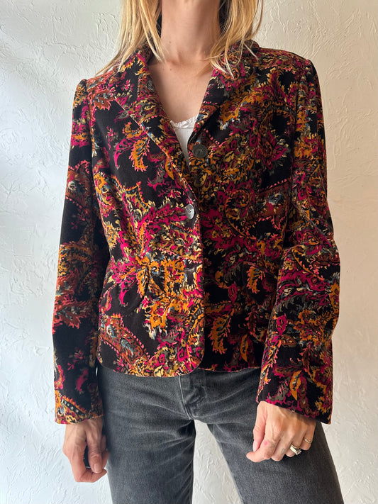90s ‘Liz Claiborne’ Velvet Floral Blazer Jacket / Medium