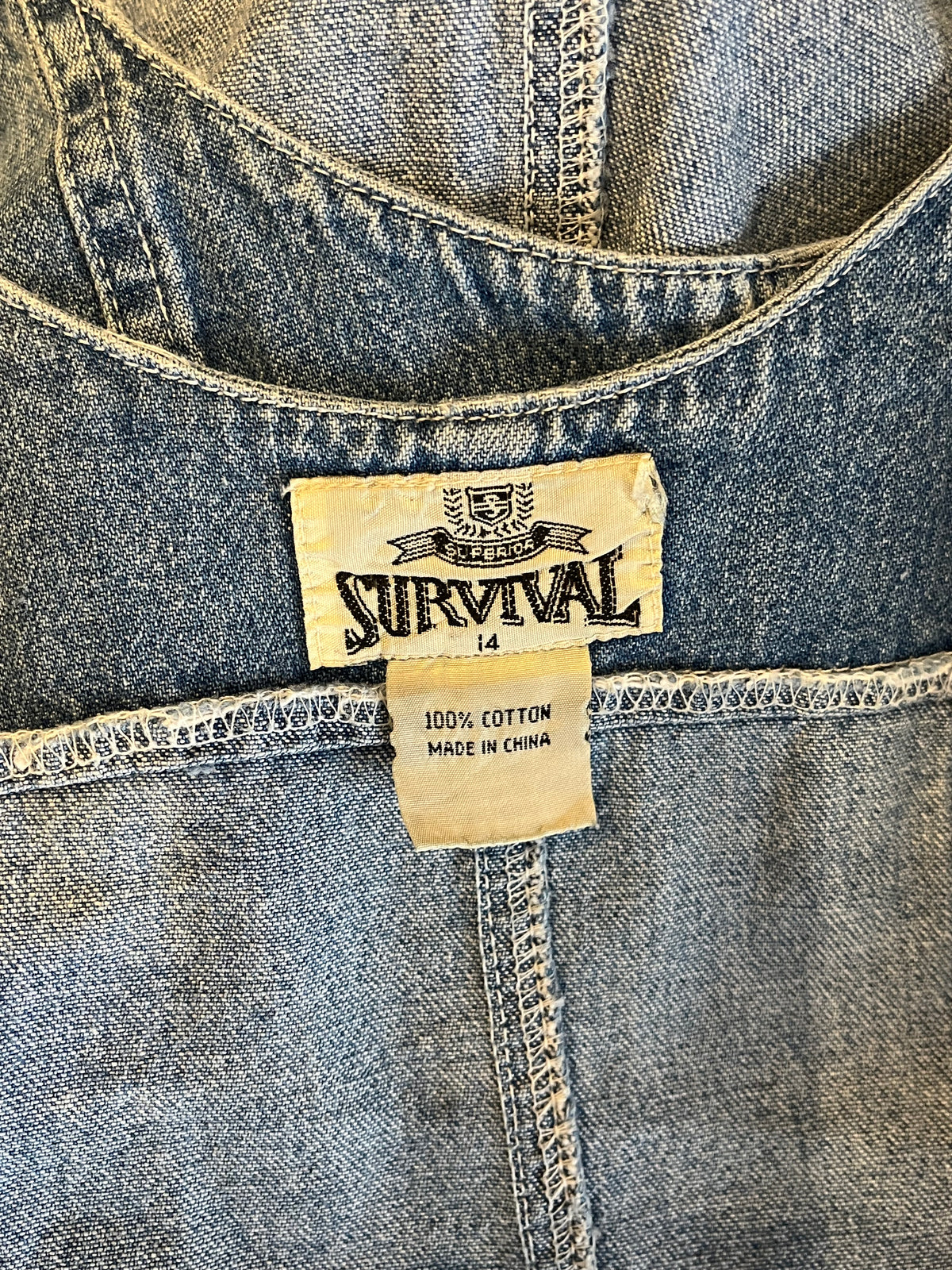 90s 'Survival' Denim Western Cottagecore Button Up Maxi Dress / Medium