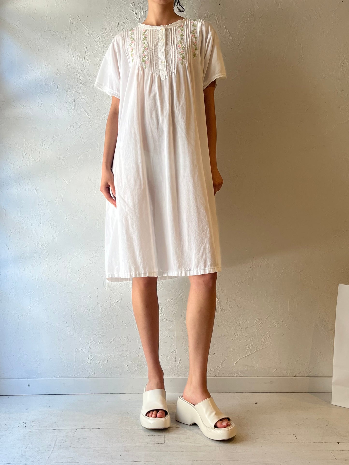 90s ‘Victorian Classics’ White Cotton Shirt Dress / XL