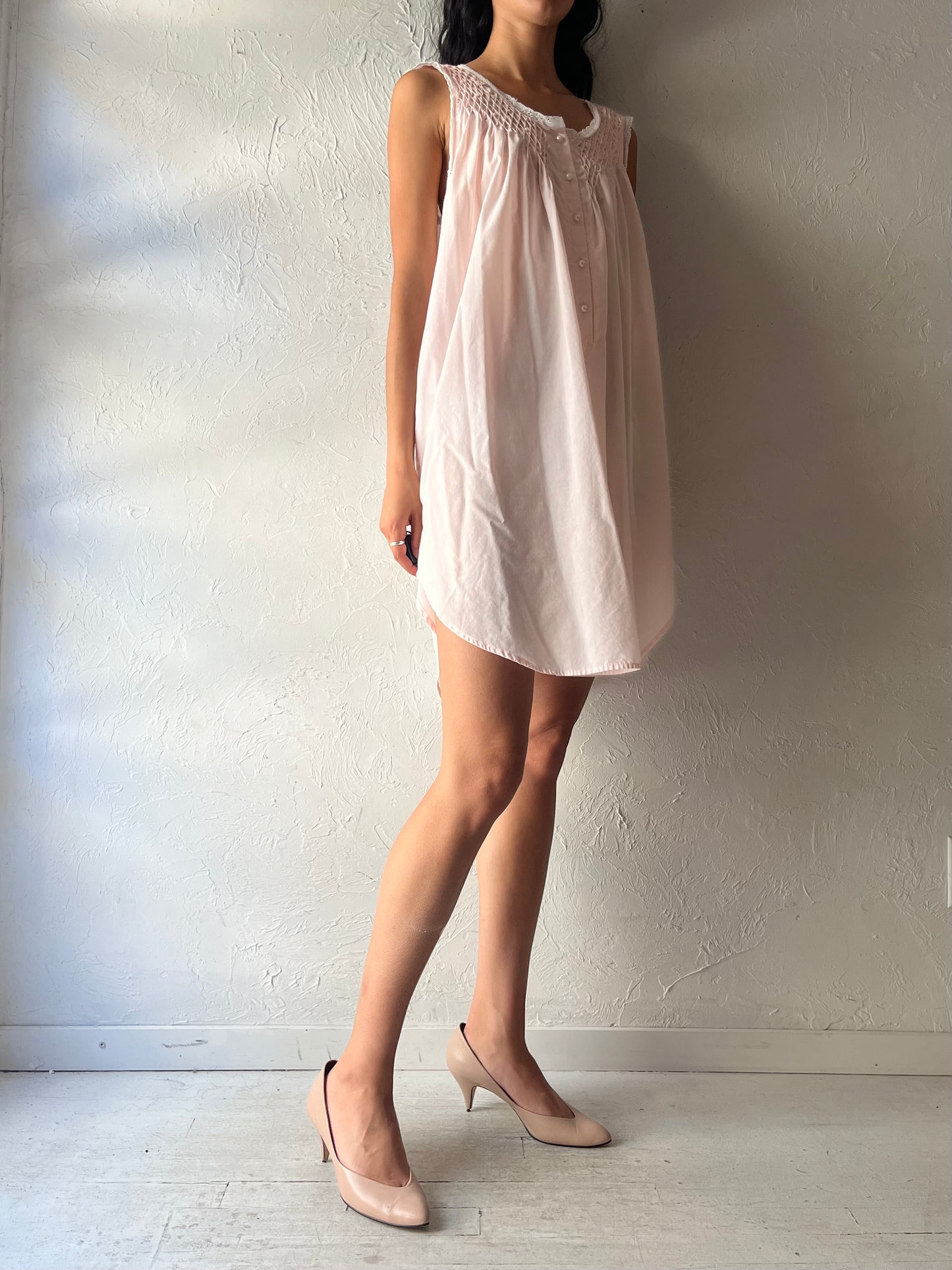 Y2k 'Quiet Moments' Pink Cotton Night Dress / XL