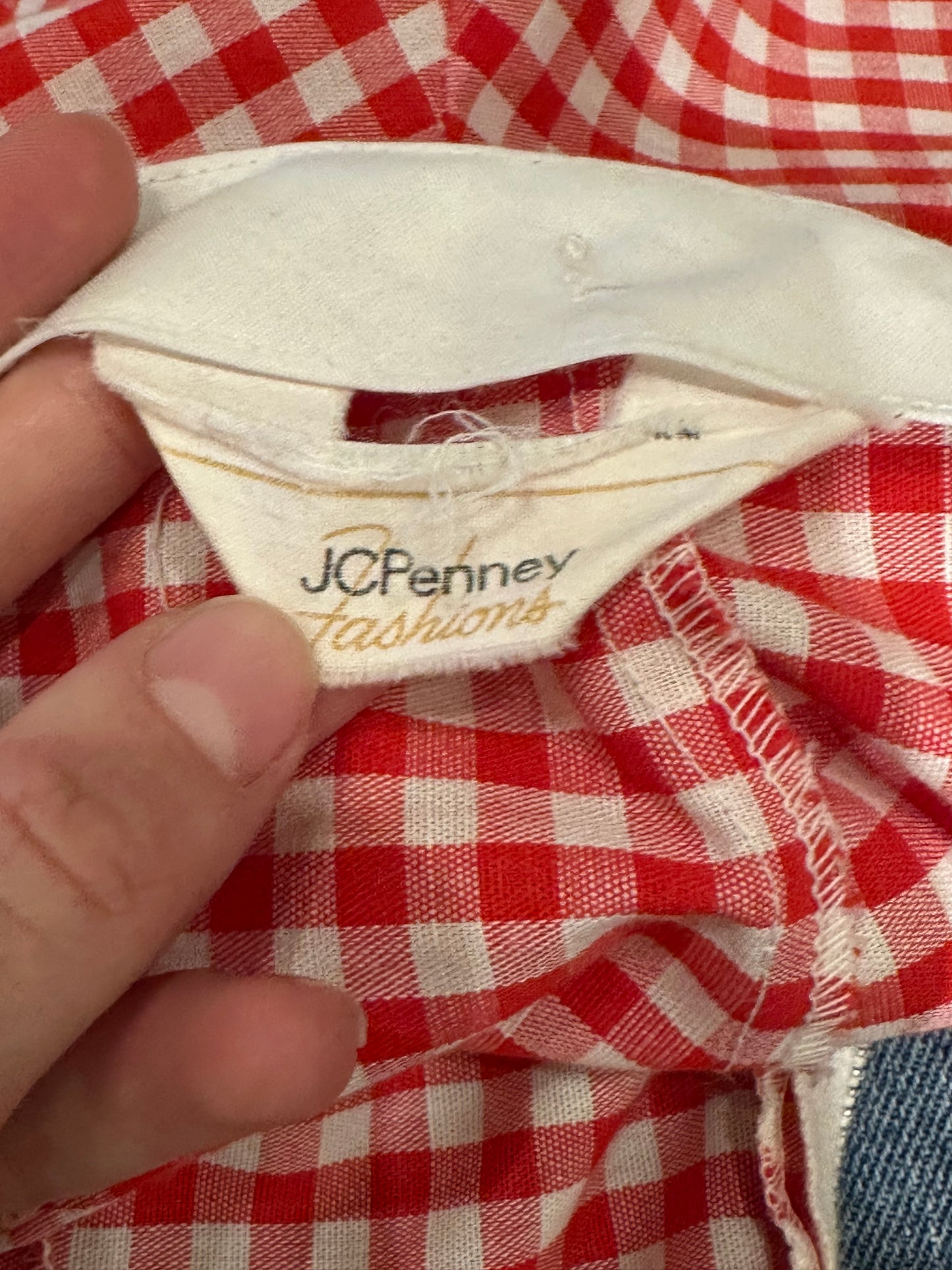 70s ‘JC Penny’ Low Rise Red Gingham Bell Bottoms / Small