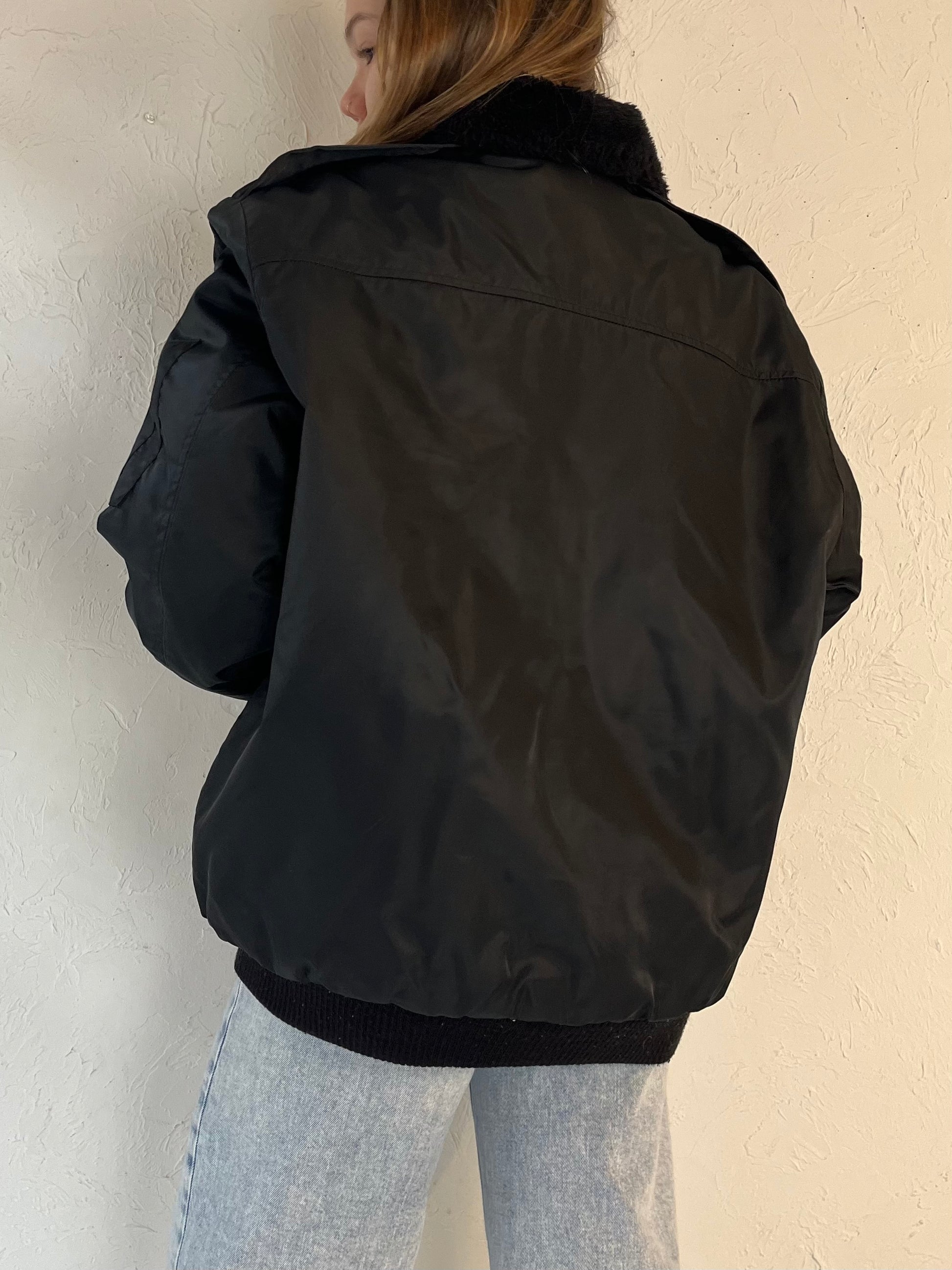 Vintage Black Naval Bomber Jacket / Large