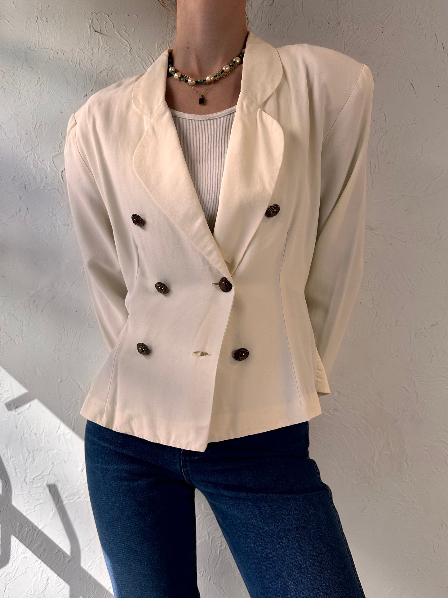 80s 'UXL' White Double Breasted Top / Medium - Large
