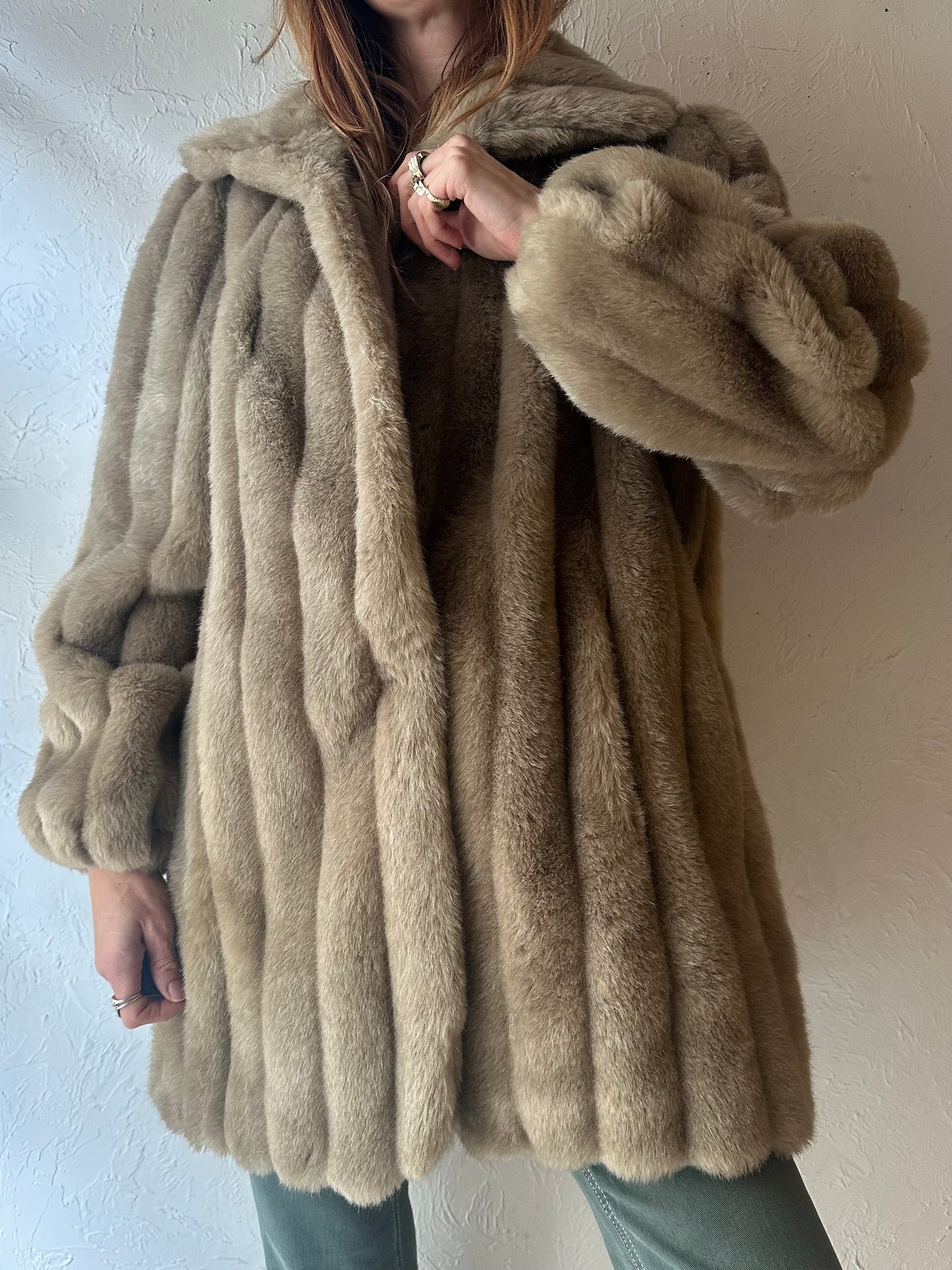 90s 'Jordache' Faux Fur Jacket / Medium - Large