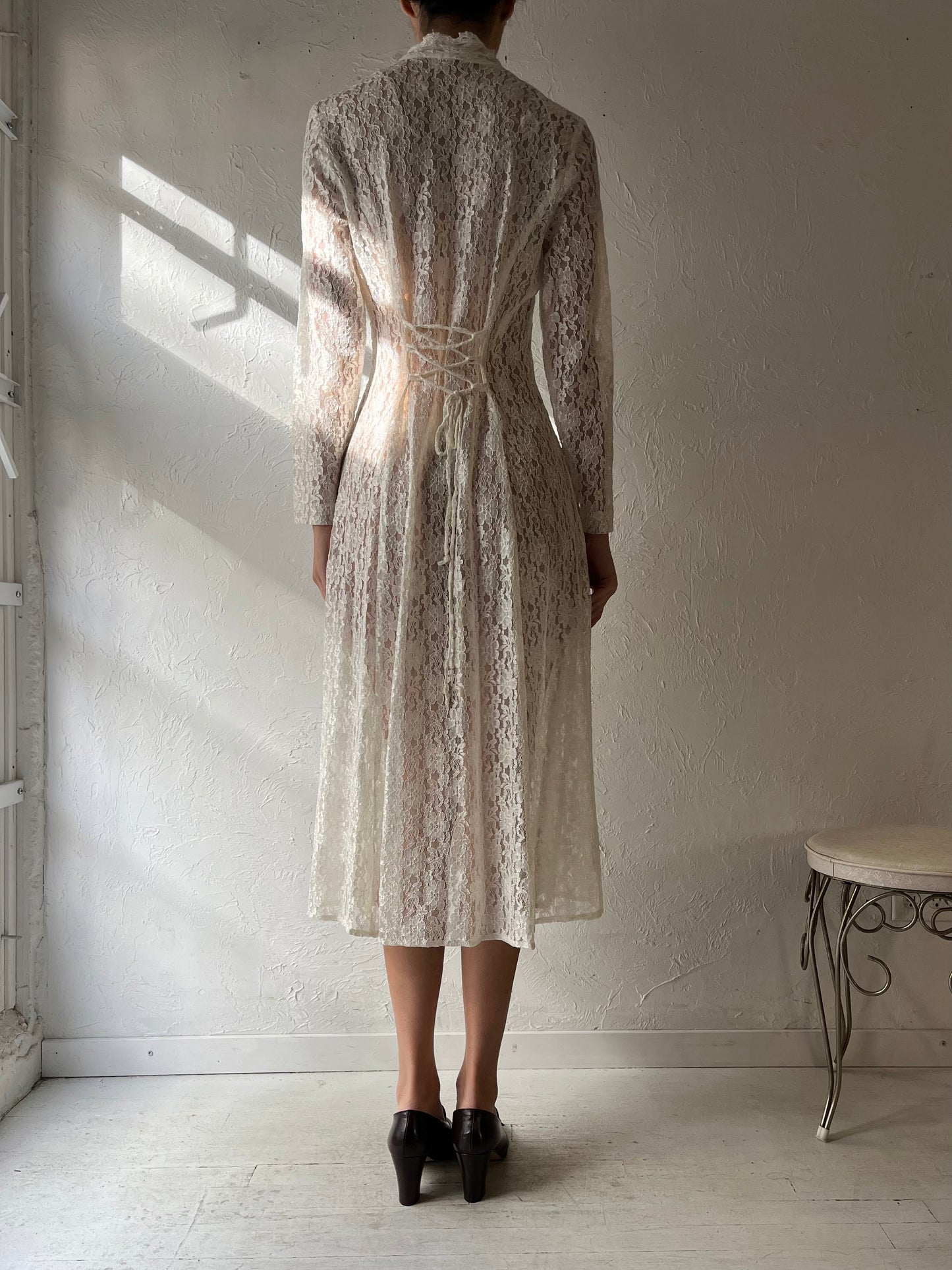 Vintage Sheer White Lace Dress / Small