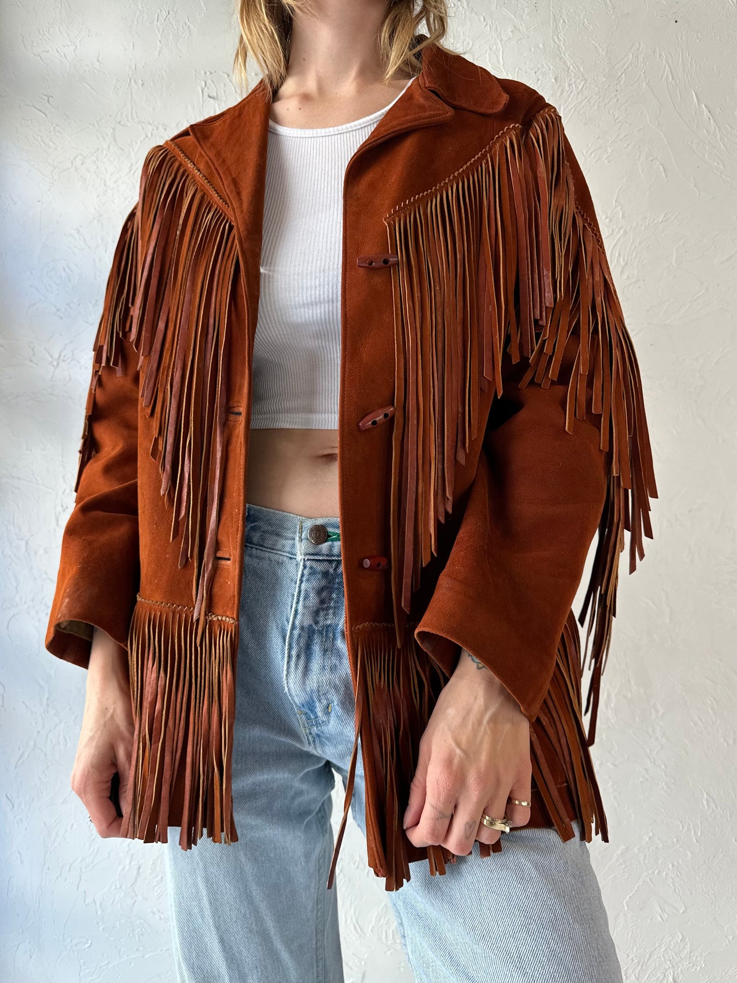 70s 'Cherokee Togs' Soft Suede Fringe Western Jacket / Medium