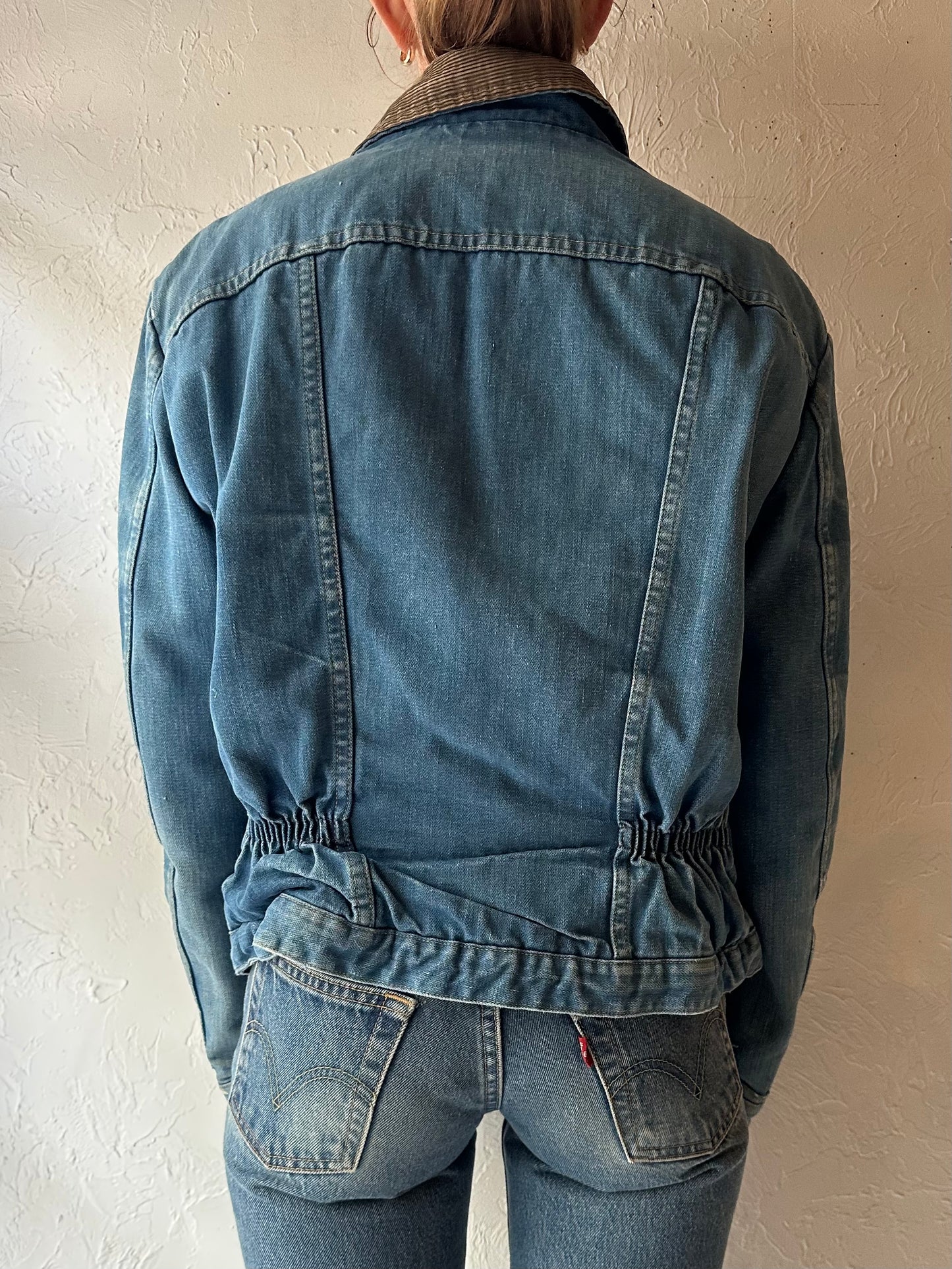 80s 'Three Bears' Faux Shearling Lined Demin Jacket / Medium