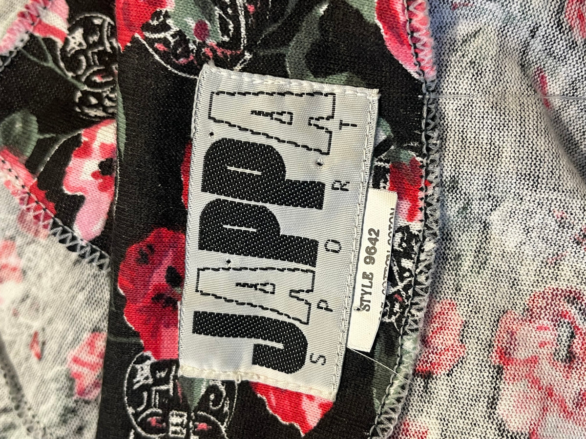 90s 'Jappa' Collared Long Sleeve Floral Mini Dress / Medium