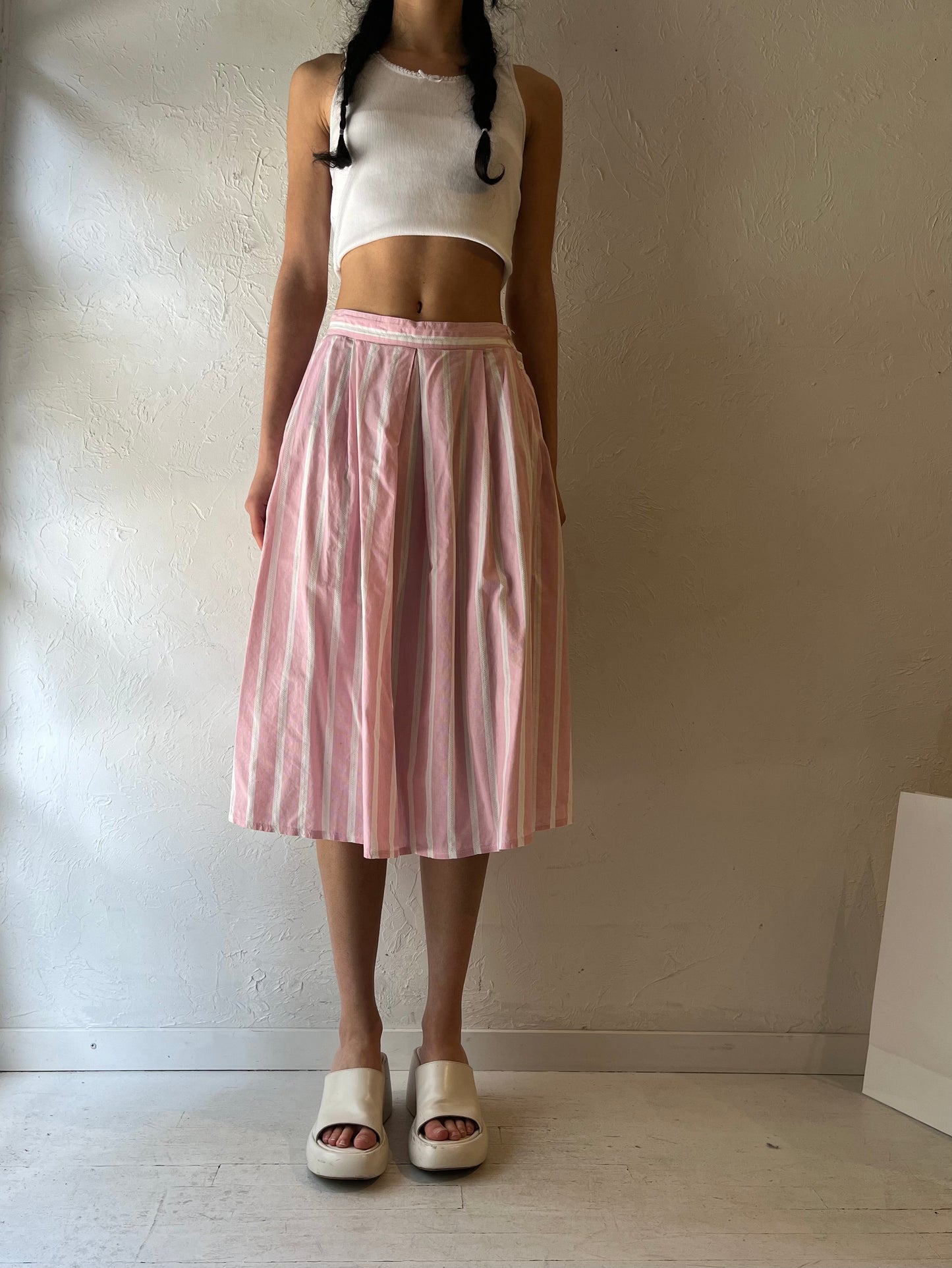 90s ‘Miss Cassidy’ Pink Striped Midi Skirt / Small