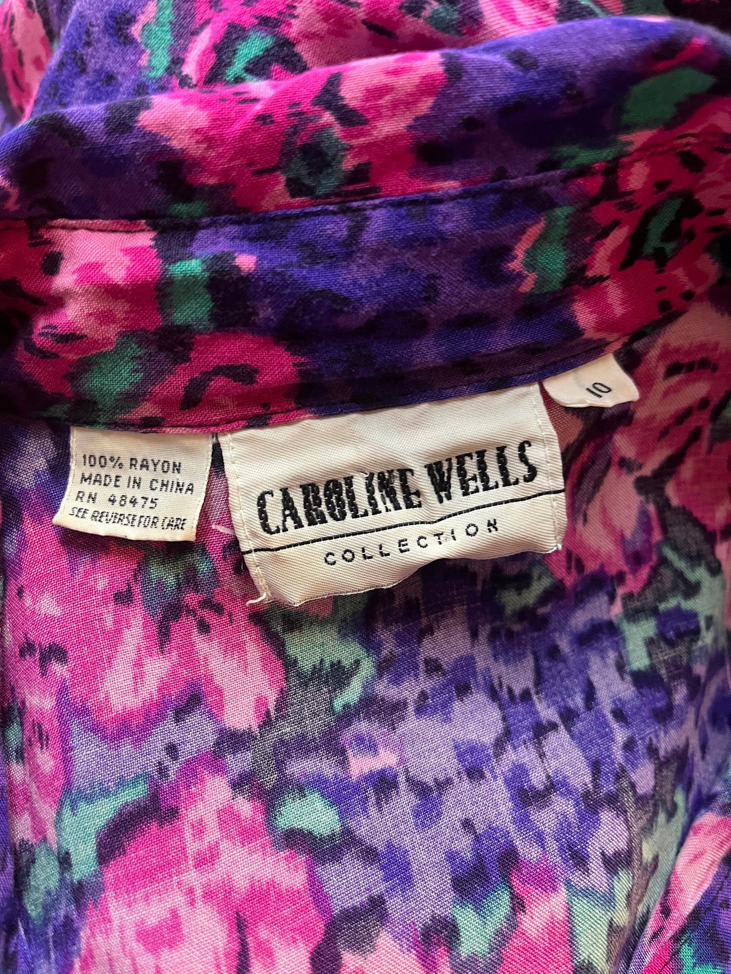 90s 'Caroline Wells' Floral Print Rayon Dress / Medium