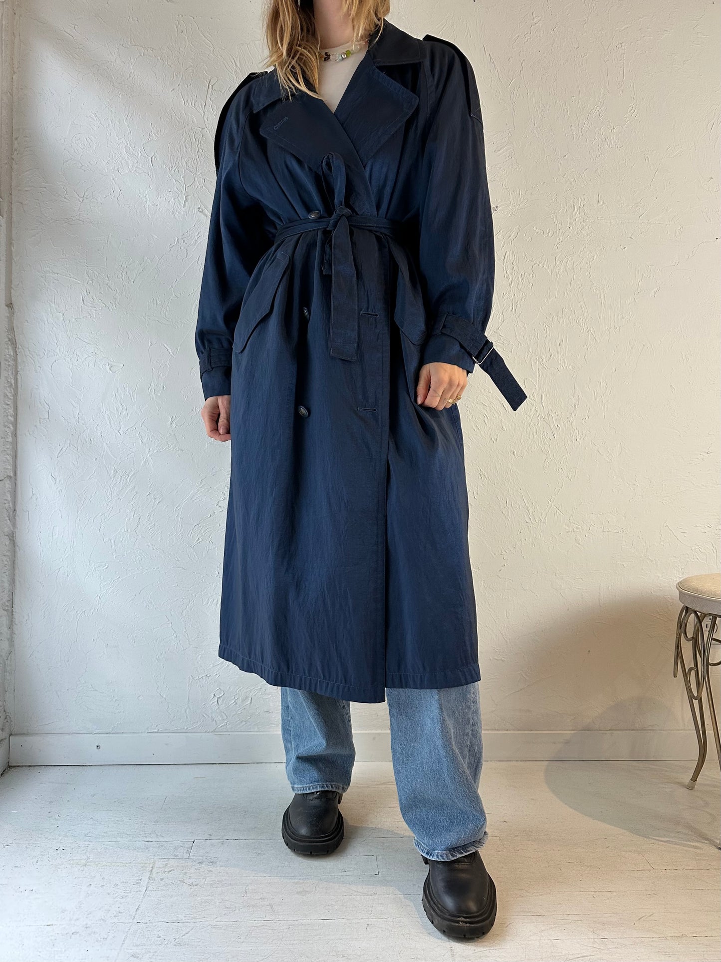 90s ‘London Fog’ Matalic Blue Trench Coat / Medium - Large