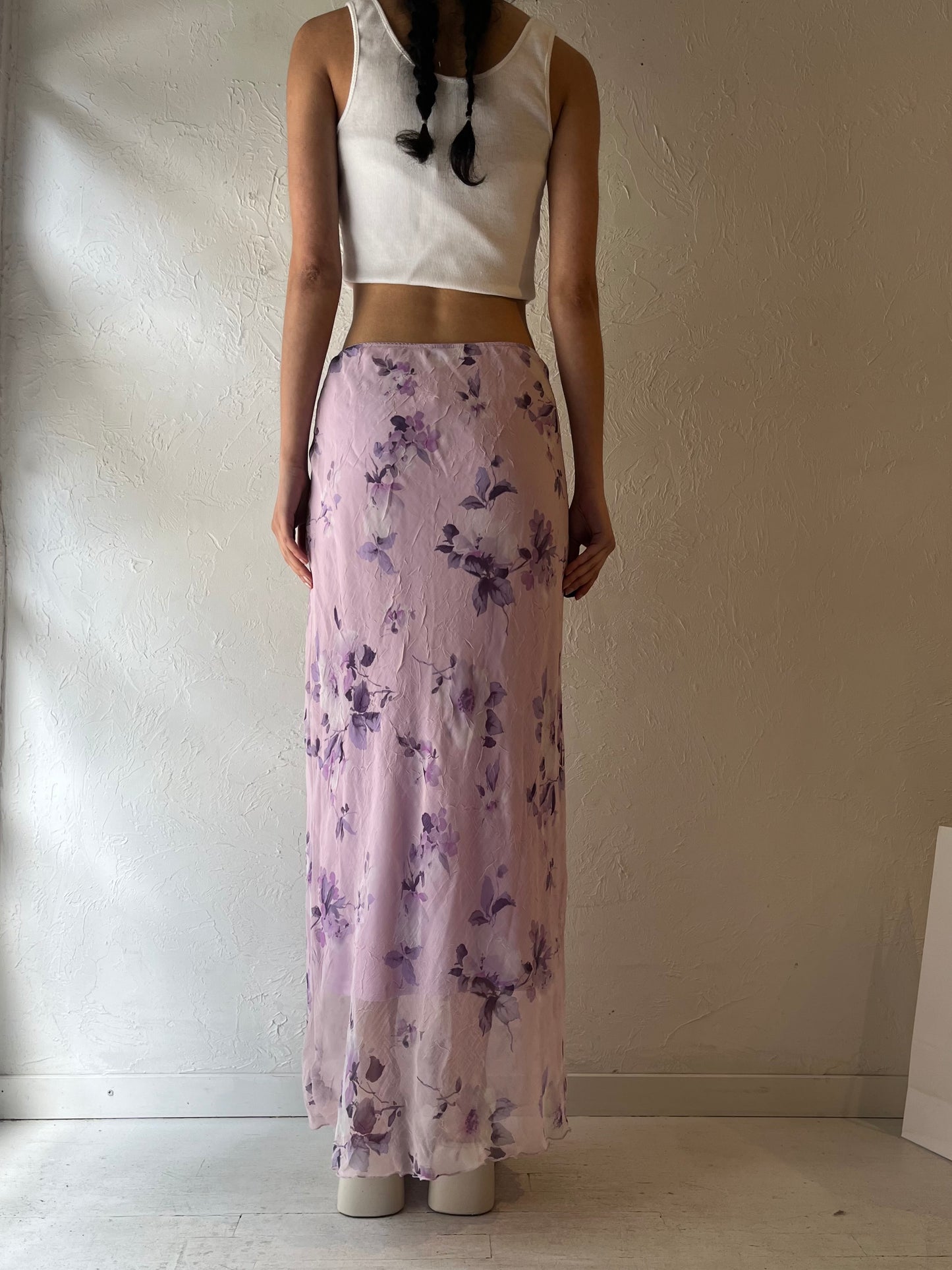 90s ‘Jody’ Purple Floral Maxi Skirt / Large