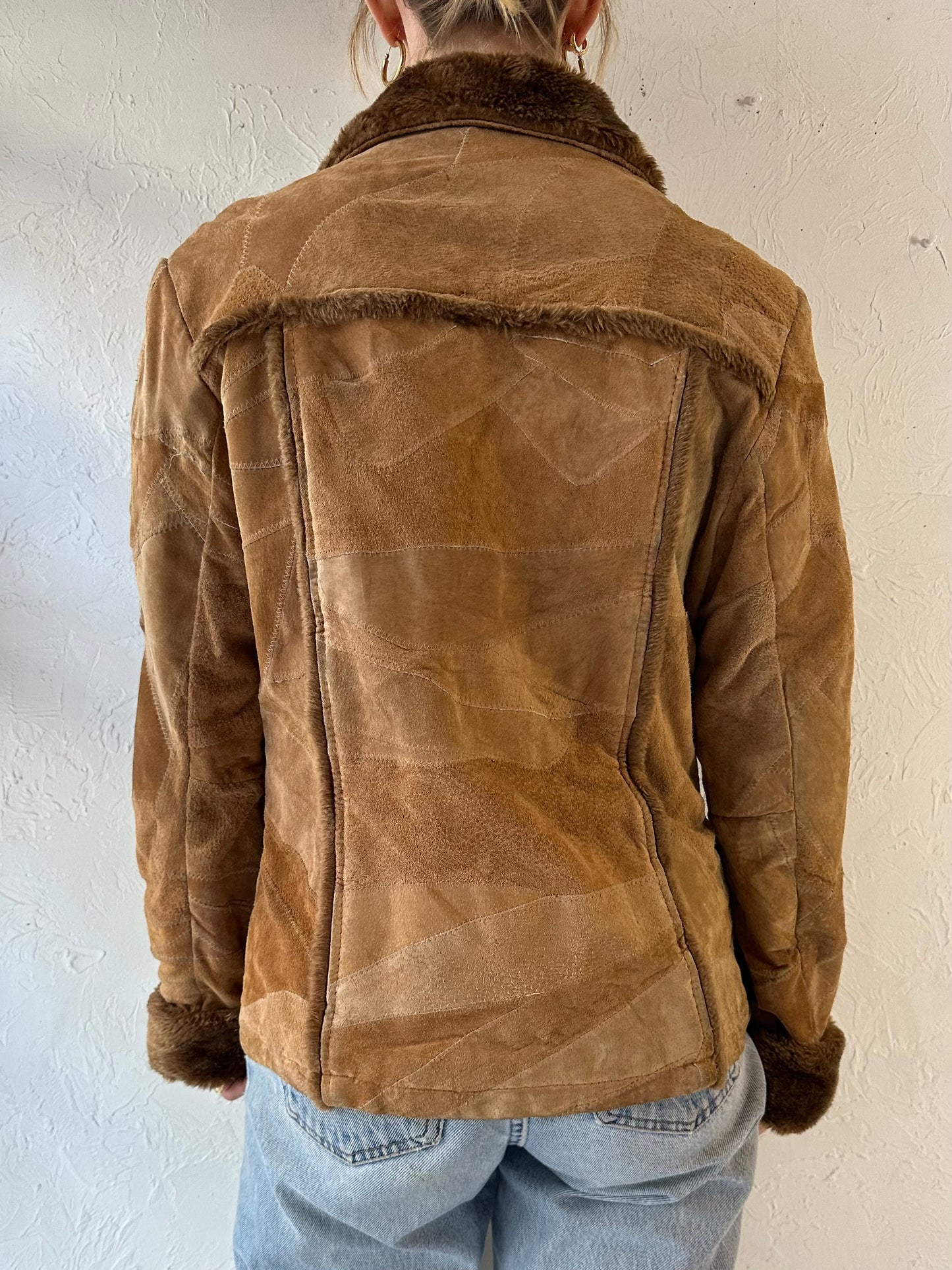 Y2k 'Leather Works' Patchwork Suede Jacket / Small