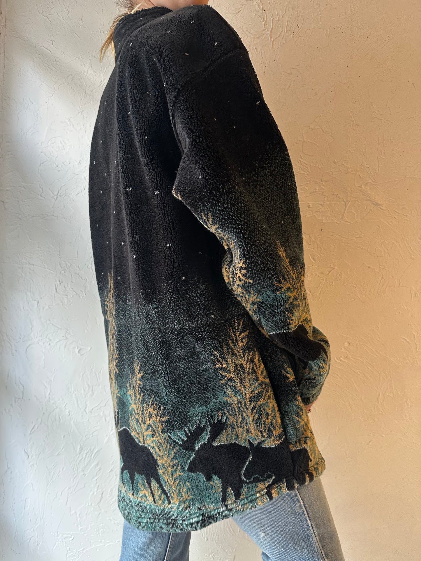 90s 'Mazmania' Winter Tree Print Fleece Jacket / Large