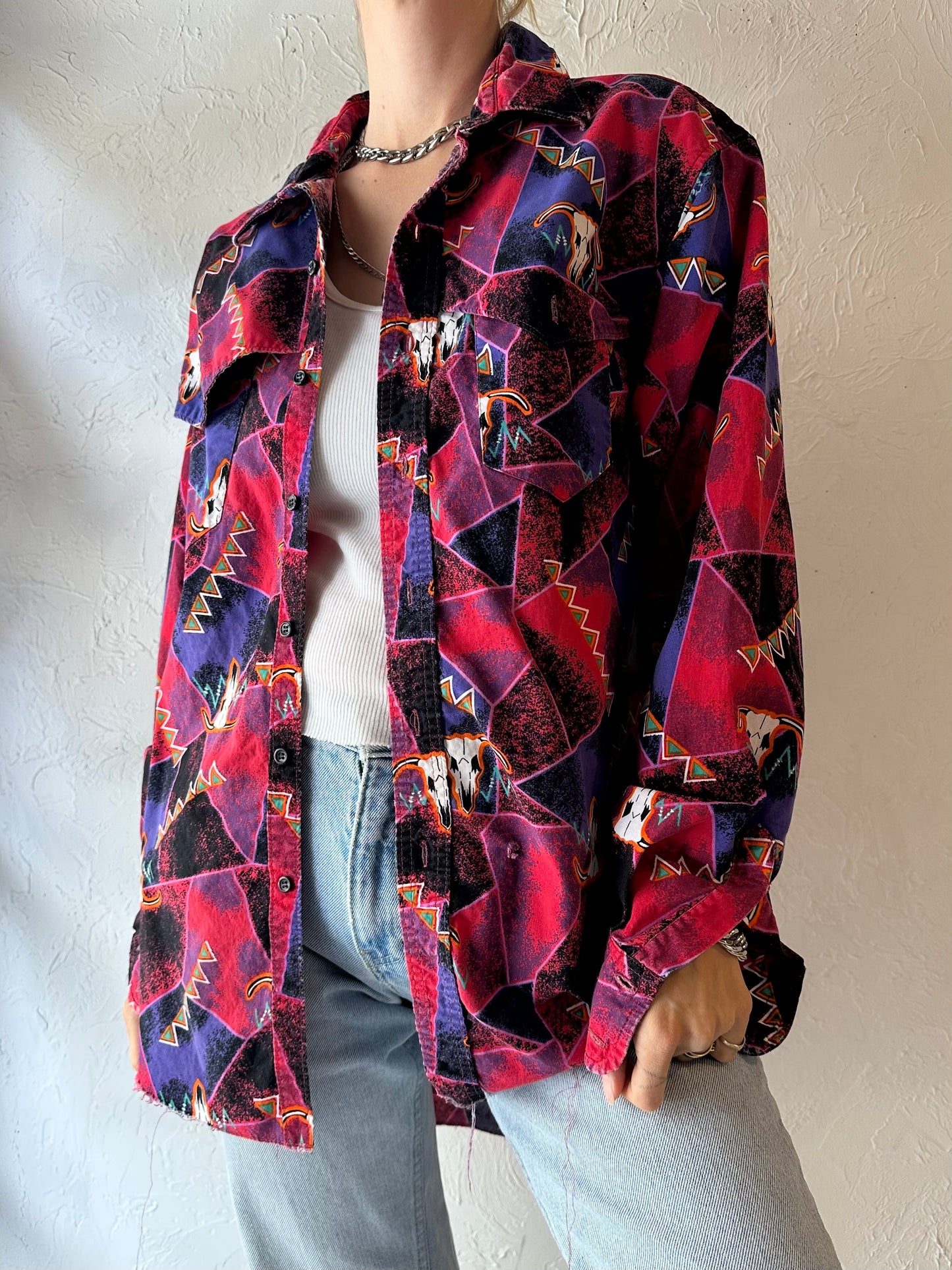90s 'Wrangler' Patterned Western Shirt / XL
