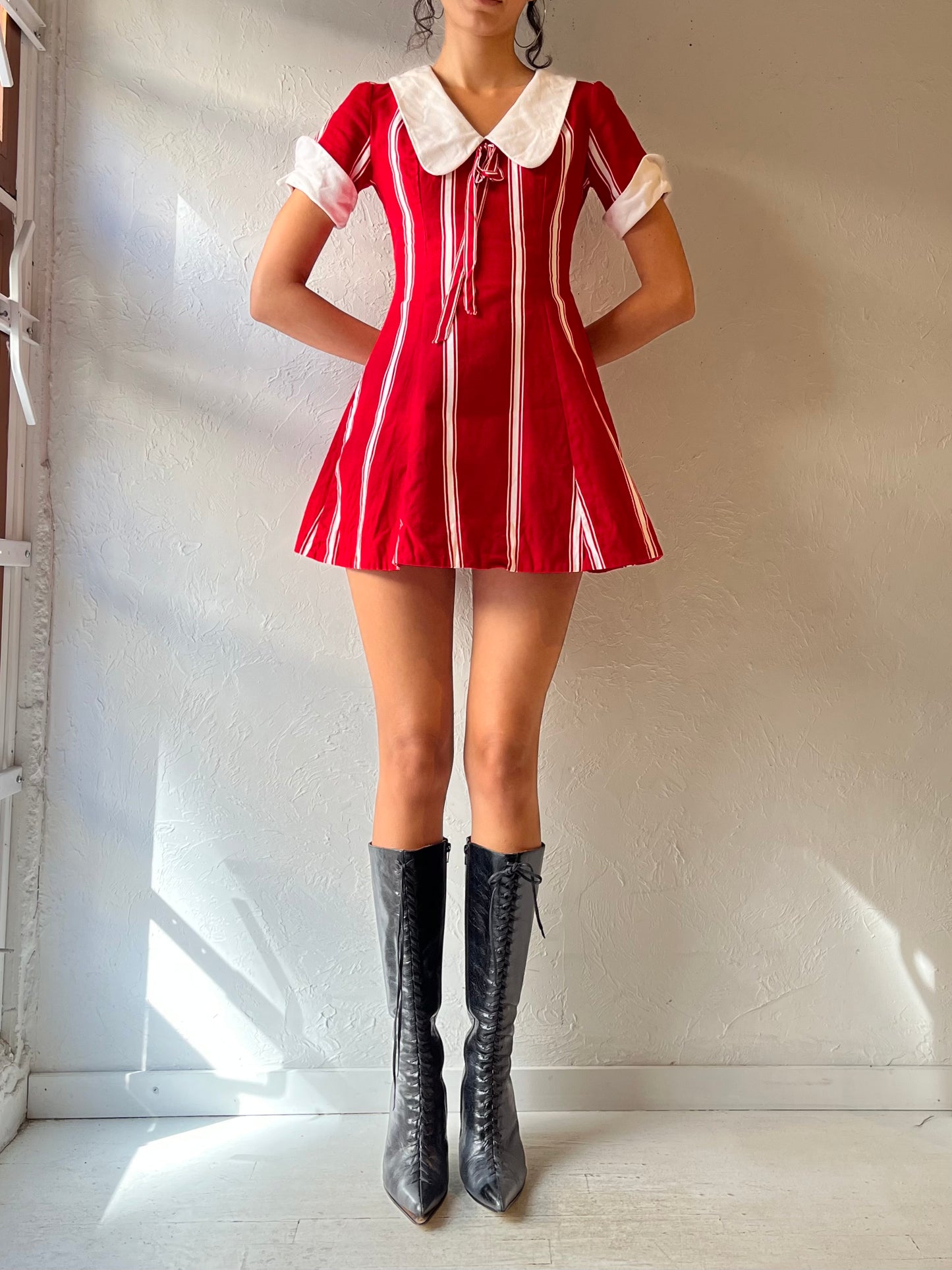 70s 'Jodette' Red and White Sailor Mini Dress / XS