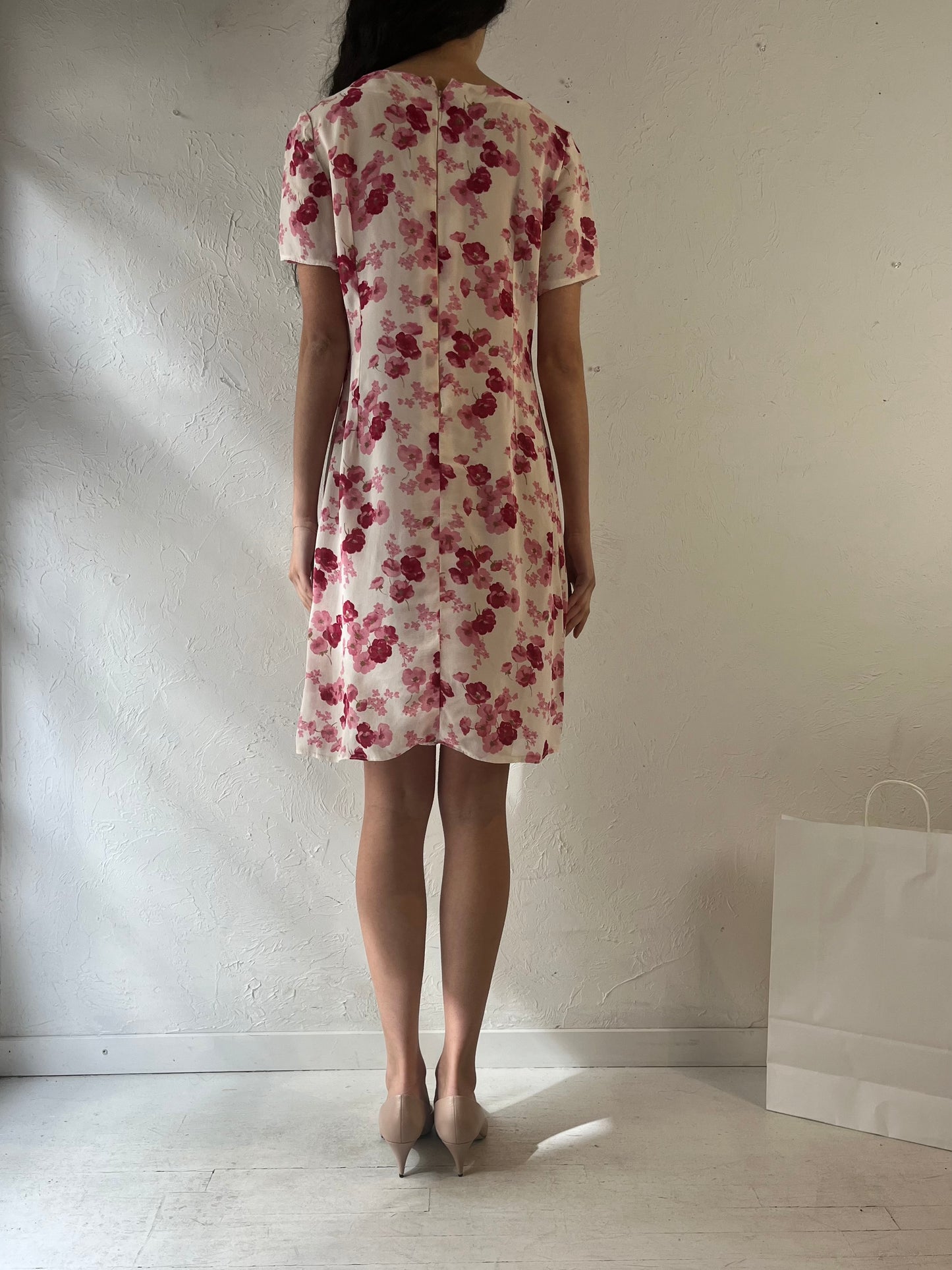 Vintage Handmade Pink Floral Dress / Medium