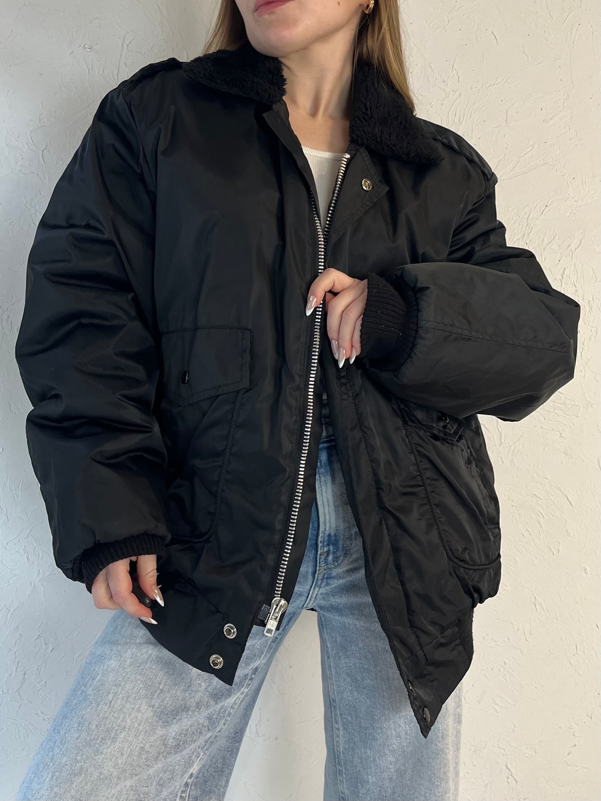 Vintage Black Naval Bomber Jacket / Large