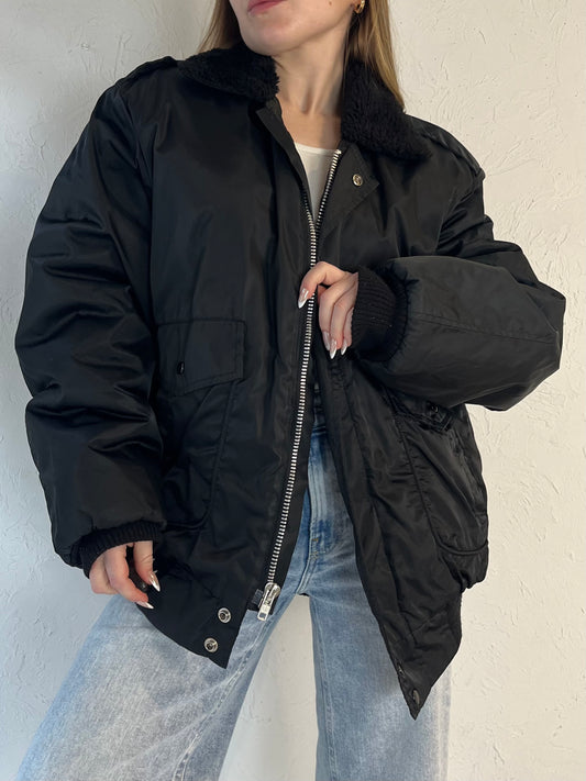 Vintage Black Naval Bomber Jacket / Large