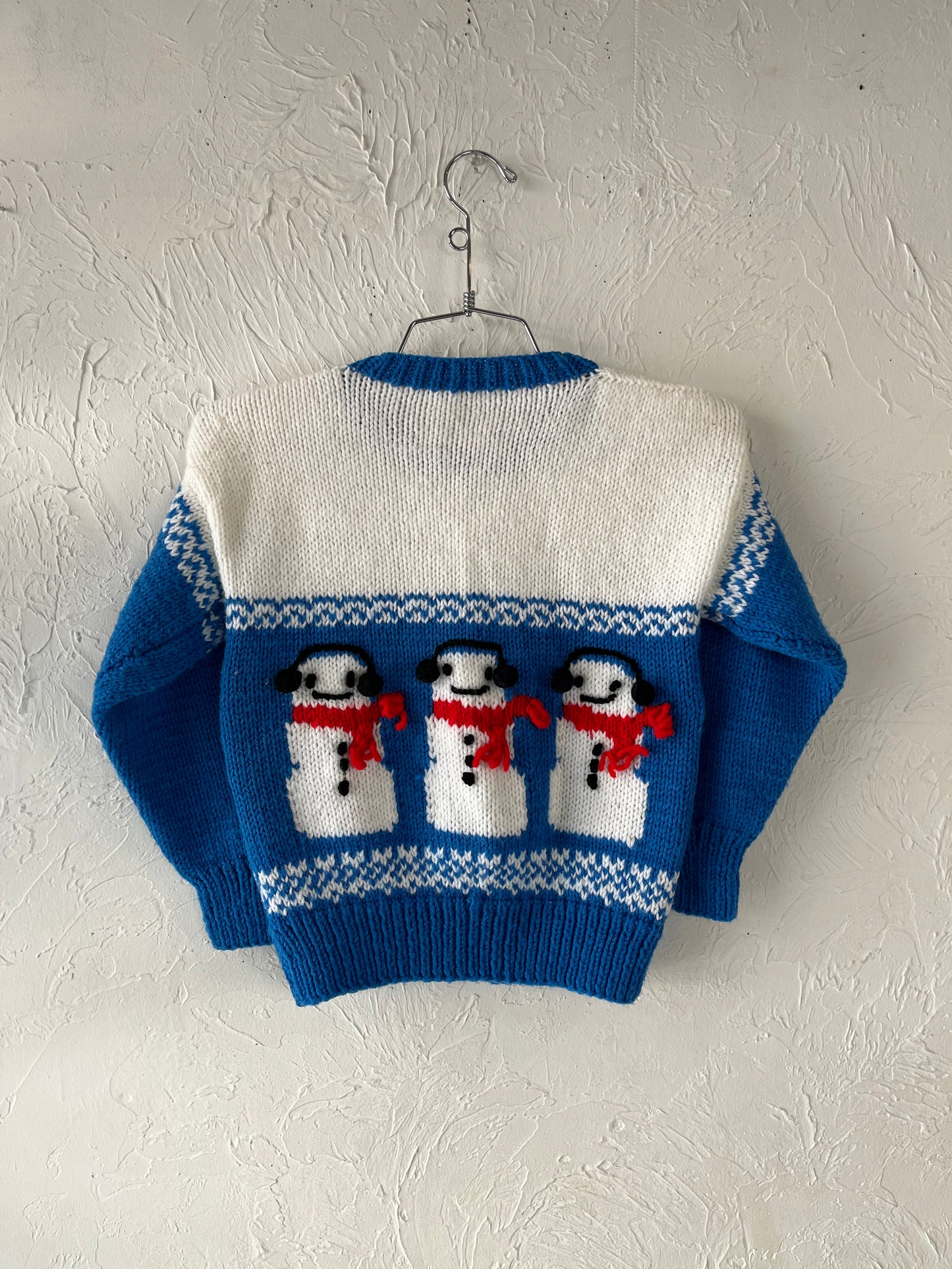 Vintage Kids Knit Snowman Cardigan Sweater / 10