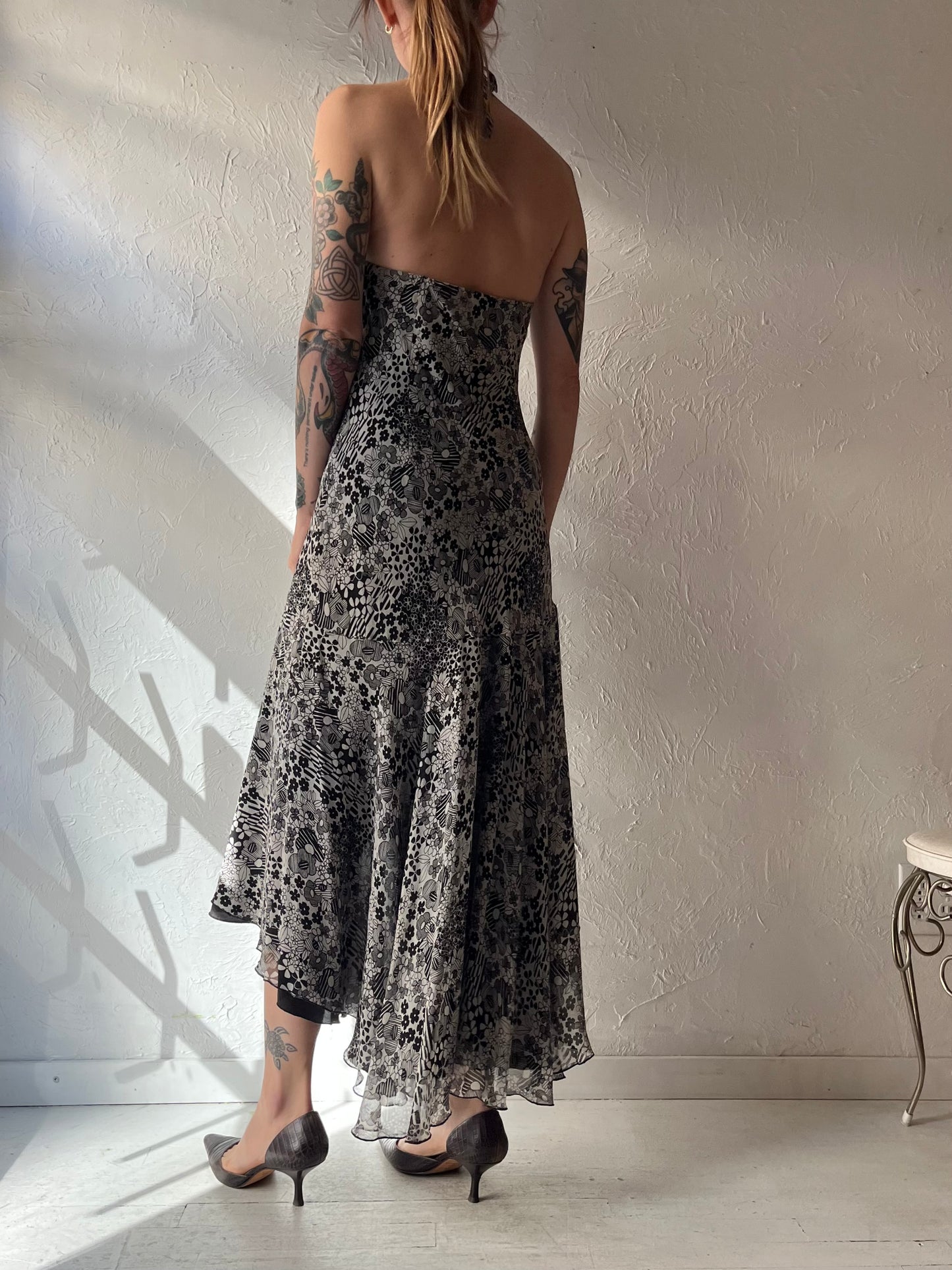 Y2k 'Citrine' Formal Floral Maxi Halter Dress / Small