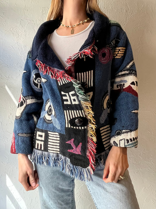 Vintage Aviation Tapestry Blanket Jacket / Medium