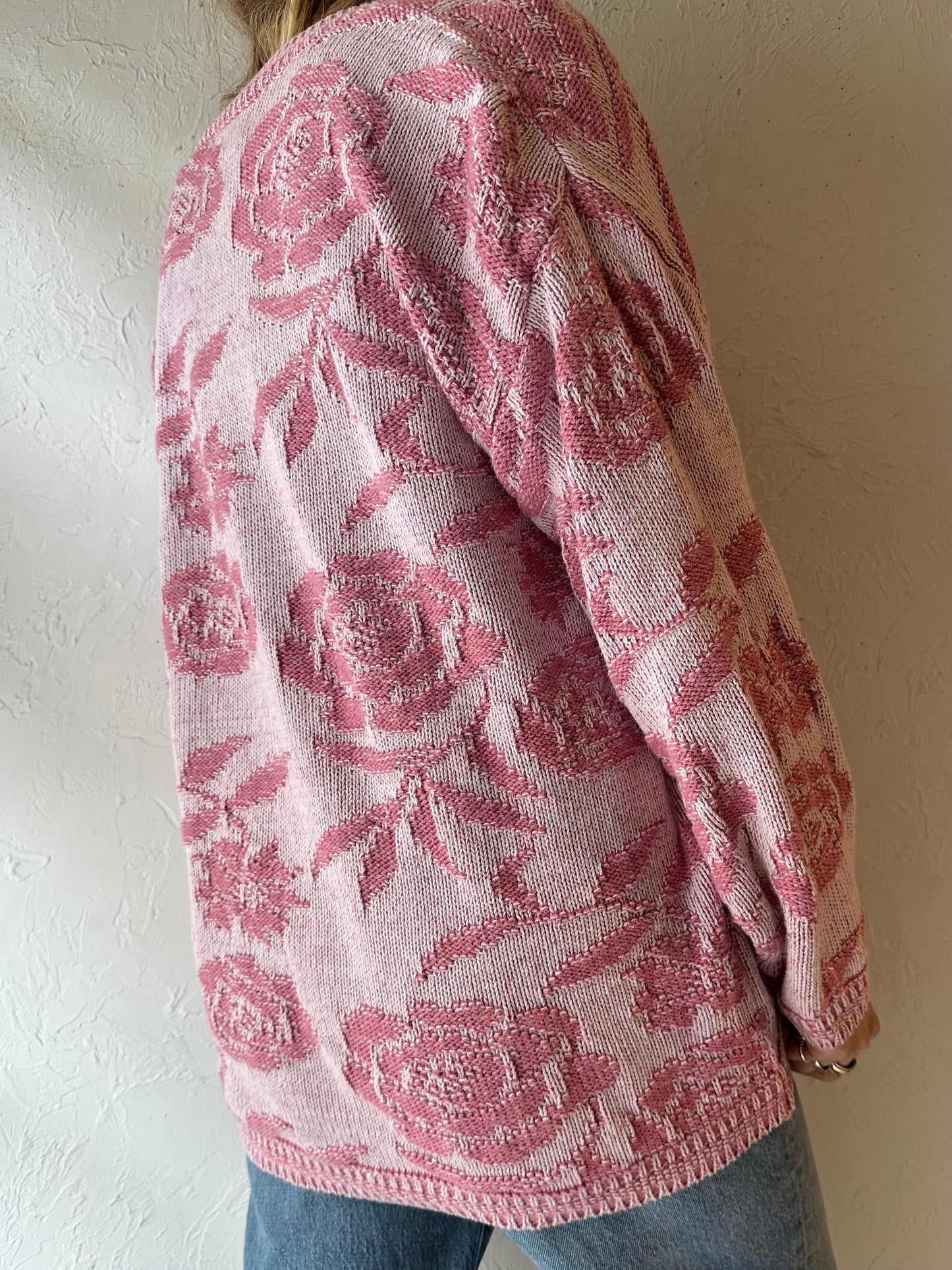 90s ‘Paris Sport Club’ Pink Floral Sweater / Medium