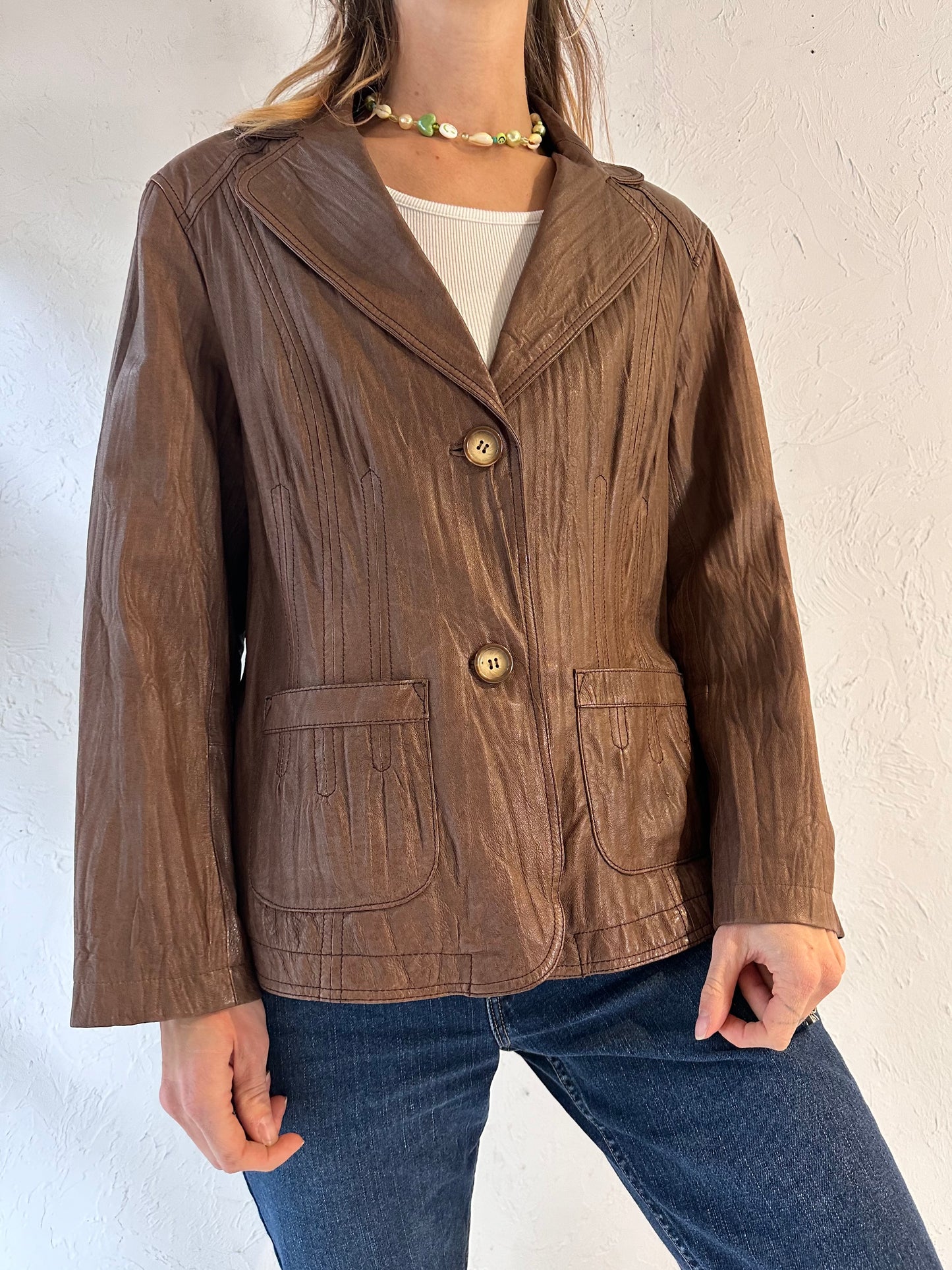 Y2k 'Danier' Brown Leather Jacket / XL